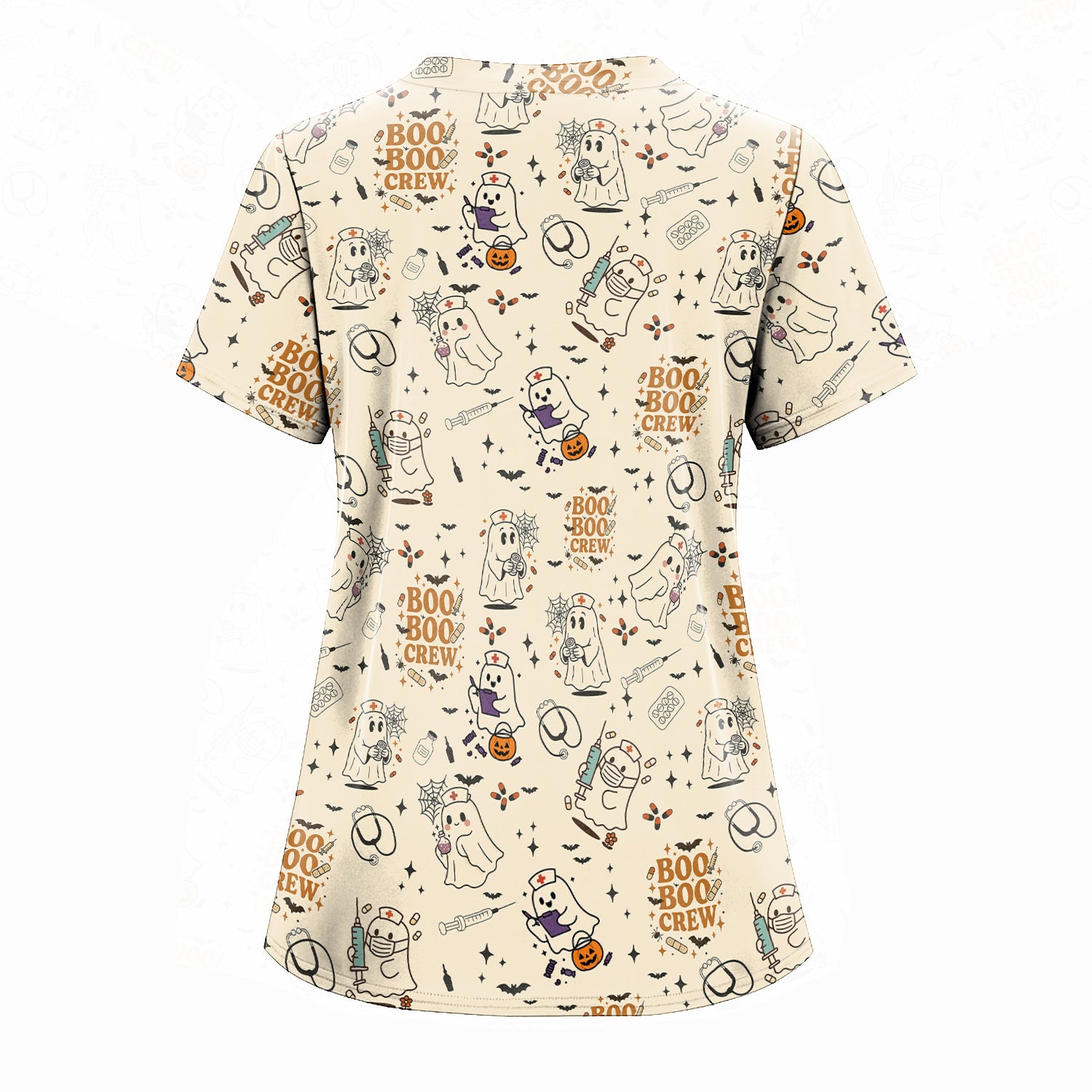 Funny Halloween Scrub Shirt for Nurses - BOO BOO CREW Ghost Design - Cute Fall Medical Top for RN CNA LPN Women