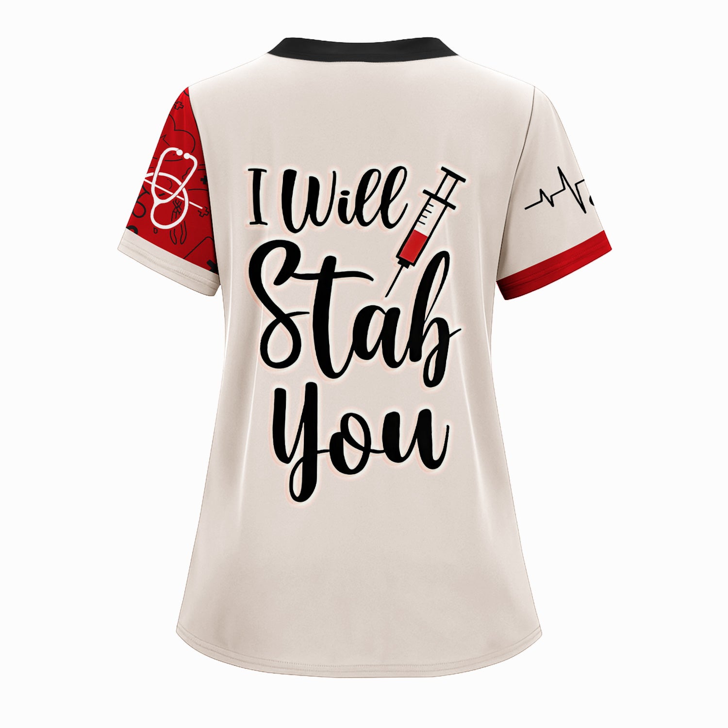 Custom Funny Nurse Shirt - Cartoon Heart with Syringe & Angel Wings - I Will Stab You Quote Gift for RN LPN CNA Medical Workers