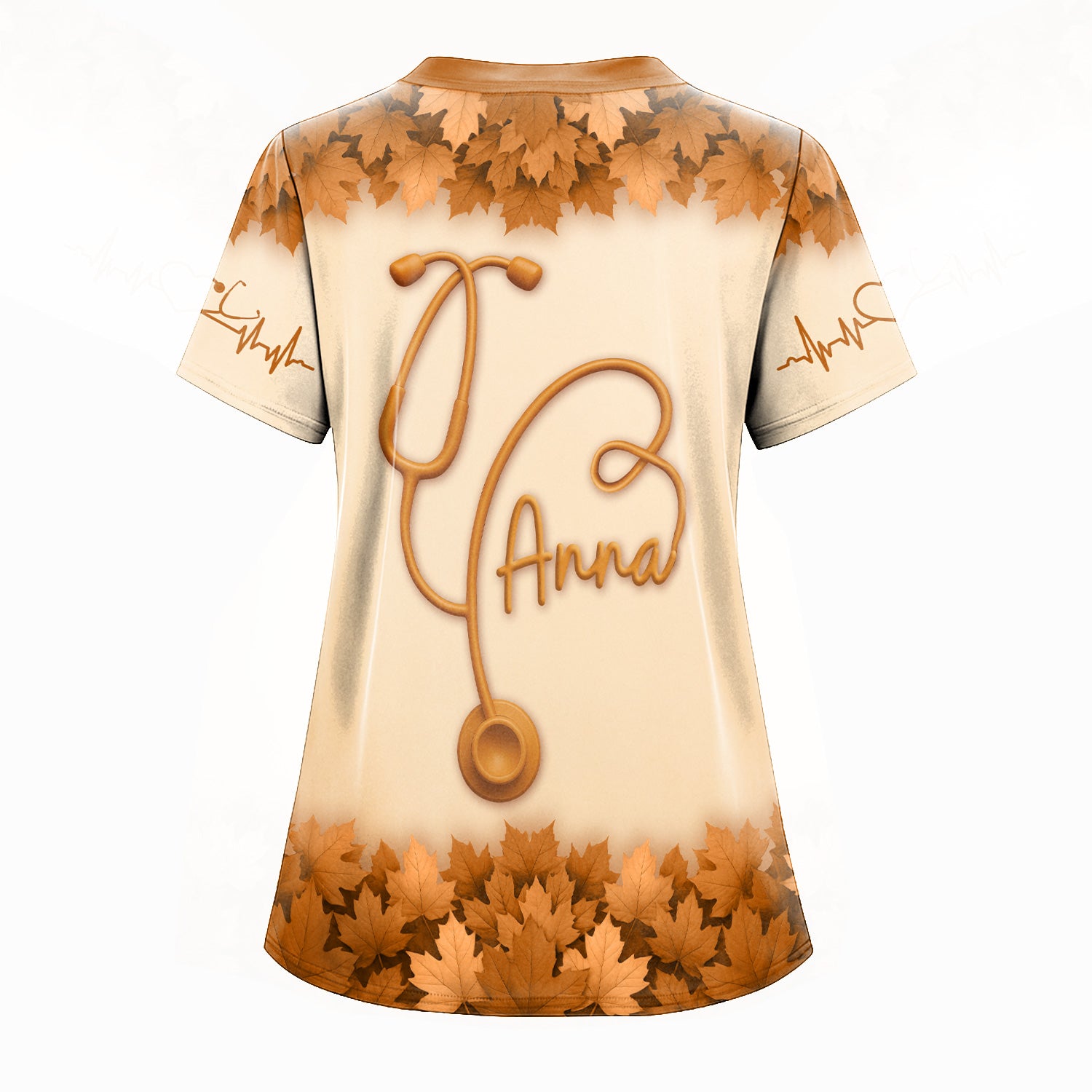 Custom Fall Nurse Shirt for Women - Stethoscope Name & Pumpkin Leaves Design - Cute Seasonal Gift for RN CNA LPN