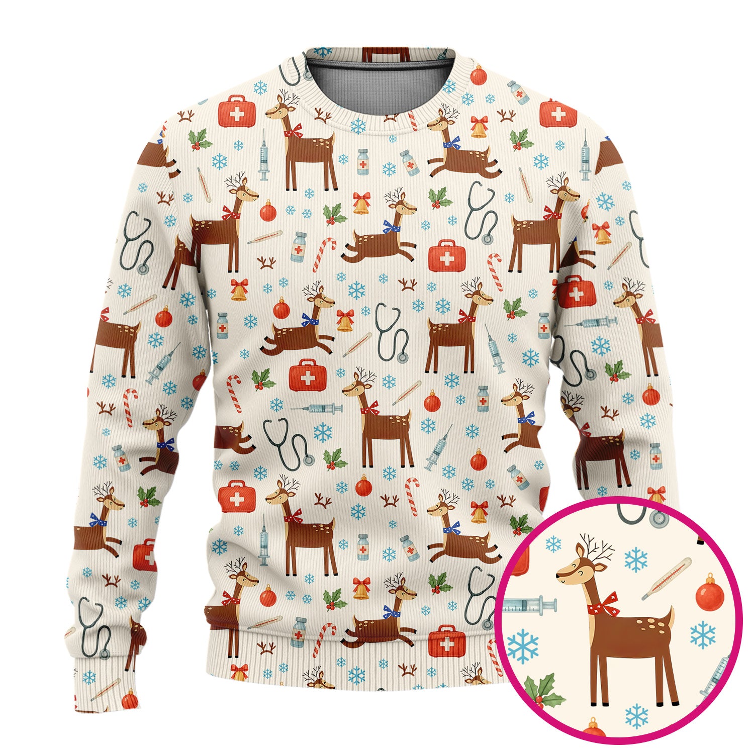 Reindeer Christmas Scrub Set - Snowflakes Candy Canes Holiday Scrubs Pants and V Neck Top - Xmas Gift for Women RN CNA LPN