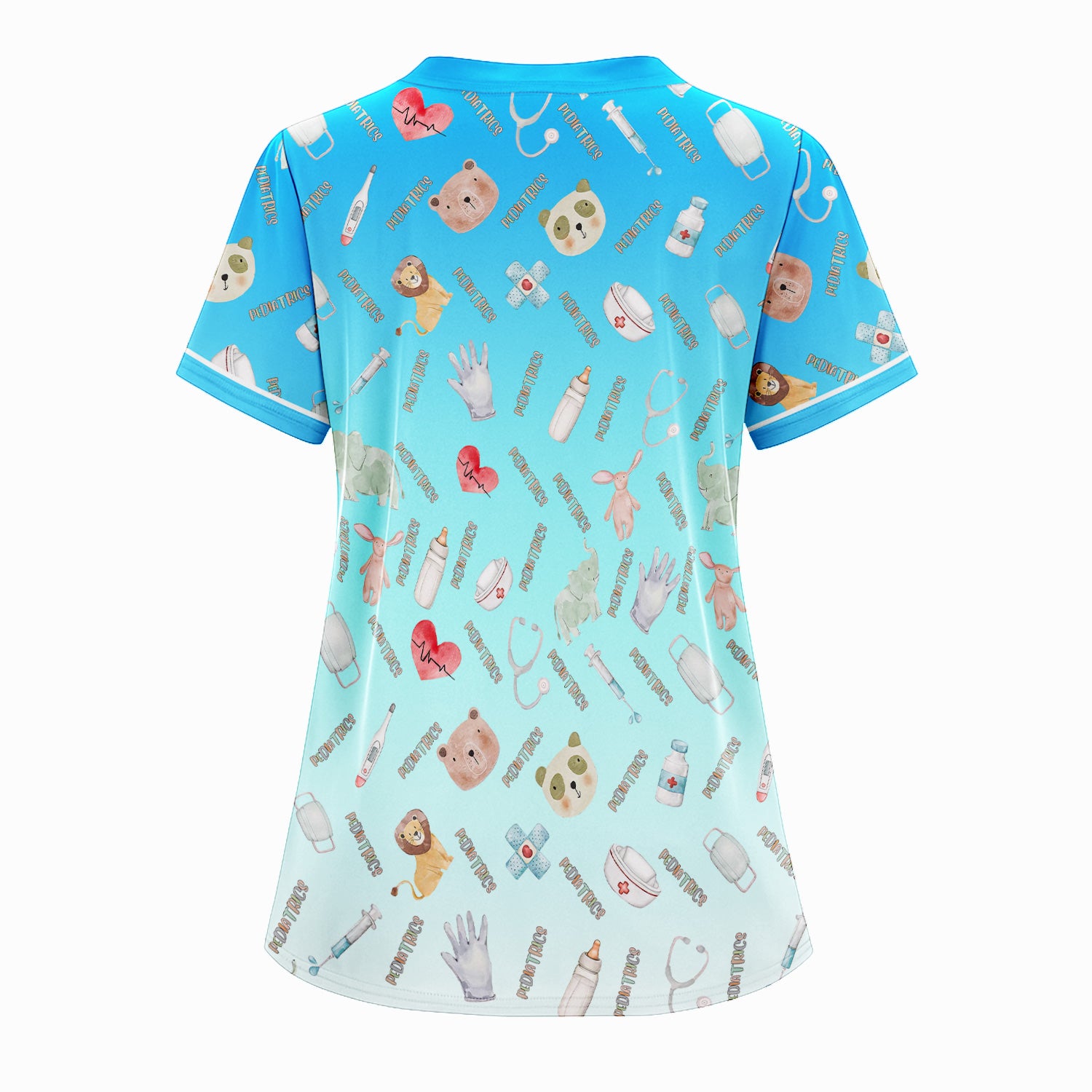 Adorable Pediatric Medical Scrub - Medical Uniform Top with Animal & Heart Icons - Gift for RN, CNA, LPN, Healthcare Worker