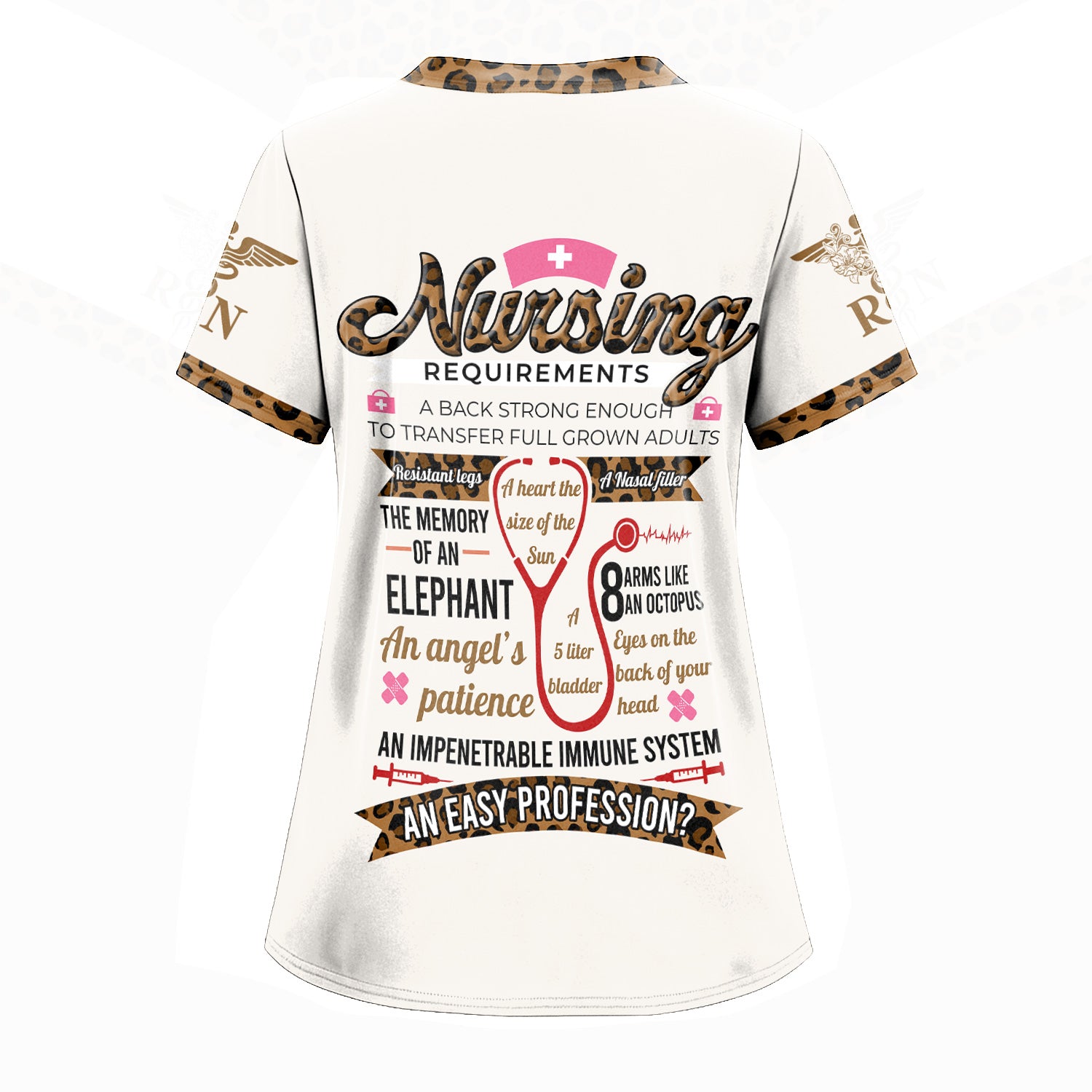 Funny Nurse Scrubs for Women - Leopard RN CNA LPN Uniform Top - Nursing Requirements Design with Custom Name