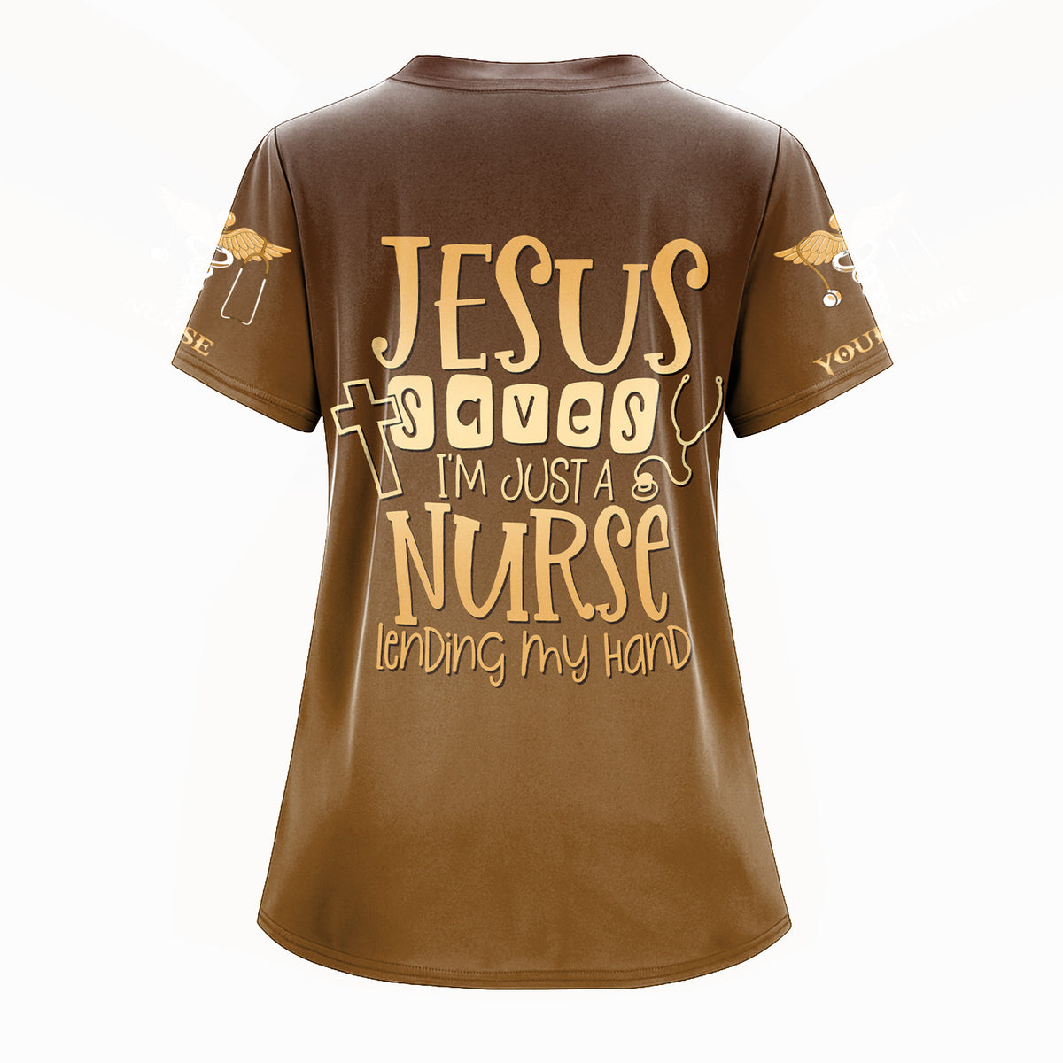 Personalized Religious Jesus Nurse Scrub Shirt for Women - Lending My Hand Faith Quote with Medical Cross - Custom Name Gift for RN CNA LPN