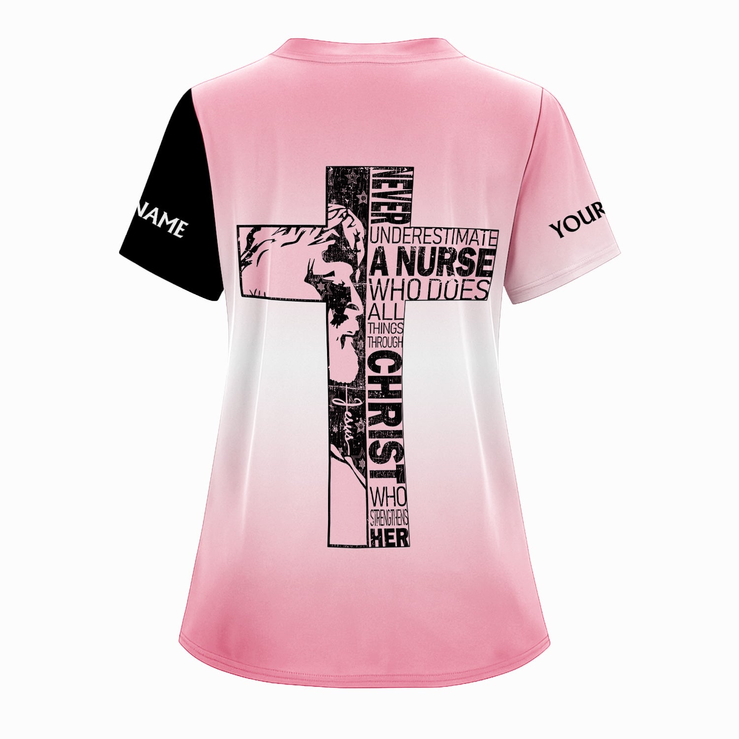 Personalized Christian Nurse Scrub Top - Christian Cross & Jesus Faith Design - Gift for RN LPN CNA