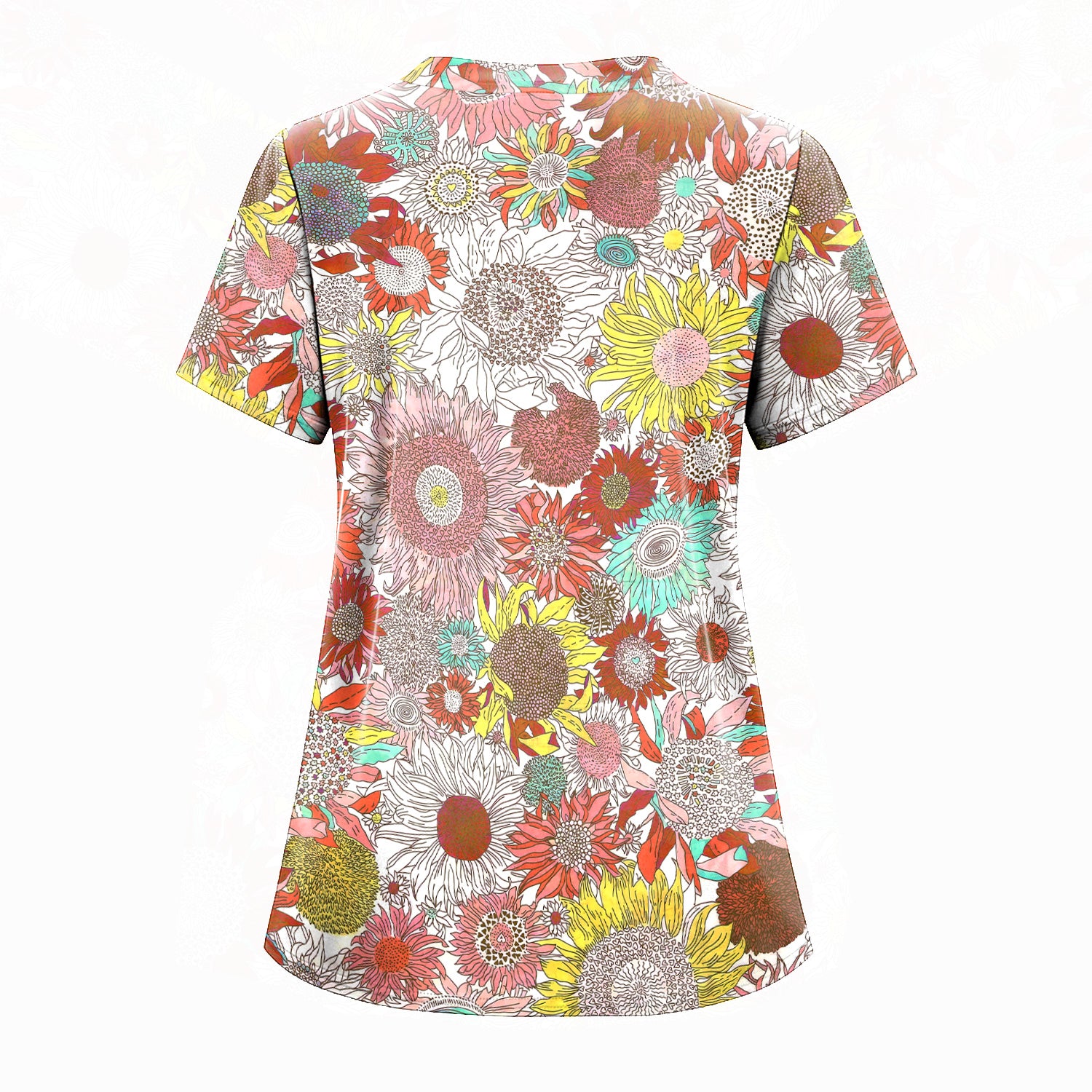 Women’s Floral Medical Scrub Shirt - Bright Sunflower Pattern for RN LPN CNA - Cute Gift for Nurses & Healthcare Professionals