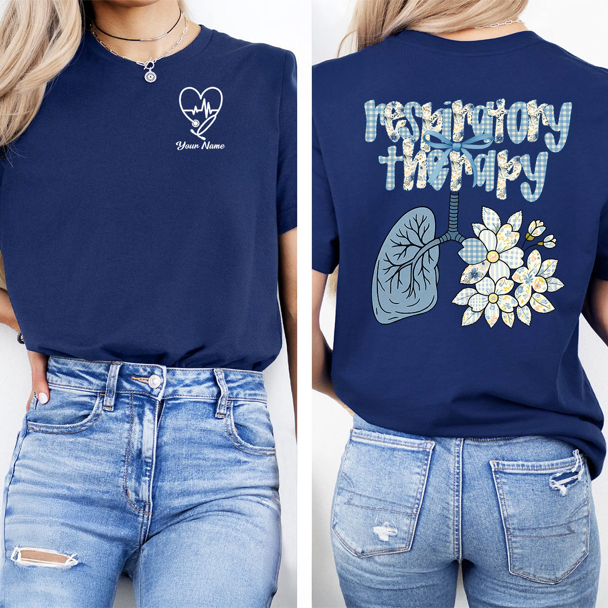 Custom Respiratory Therapy Nurse T-Shirt – Cute Lung Floral Design – Appreciation Gift for Women Medical Staff Healthcare Worker