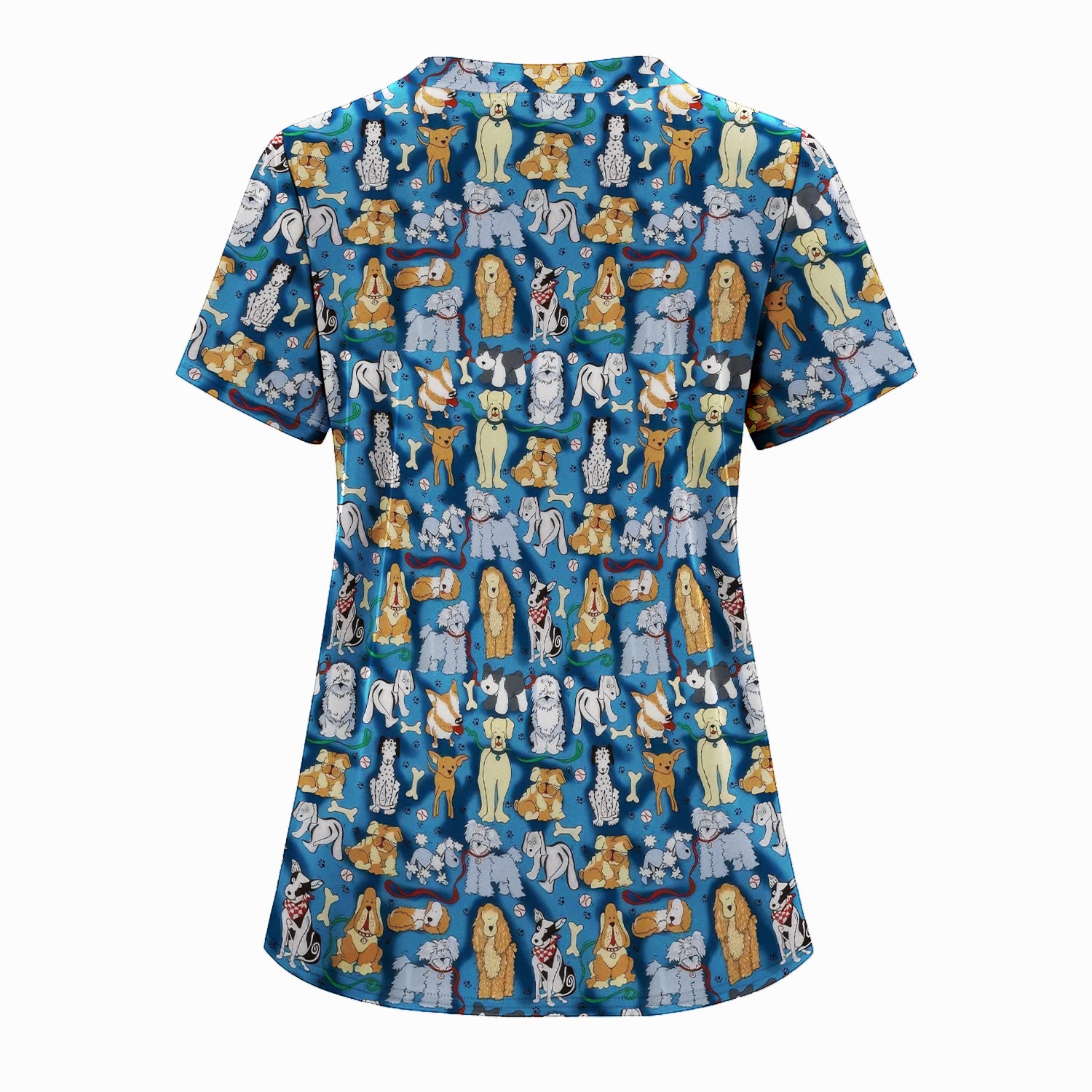 Funny Dog Lover Shirt - Cartoon Dog Breeds Pattern Design - Gift for RN LPN CNA Women Healthcare Staff