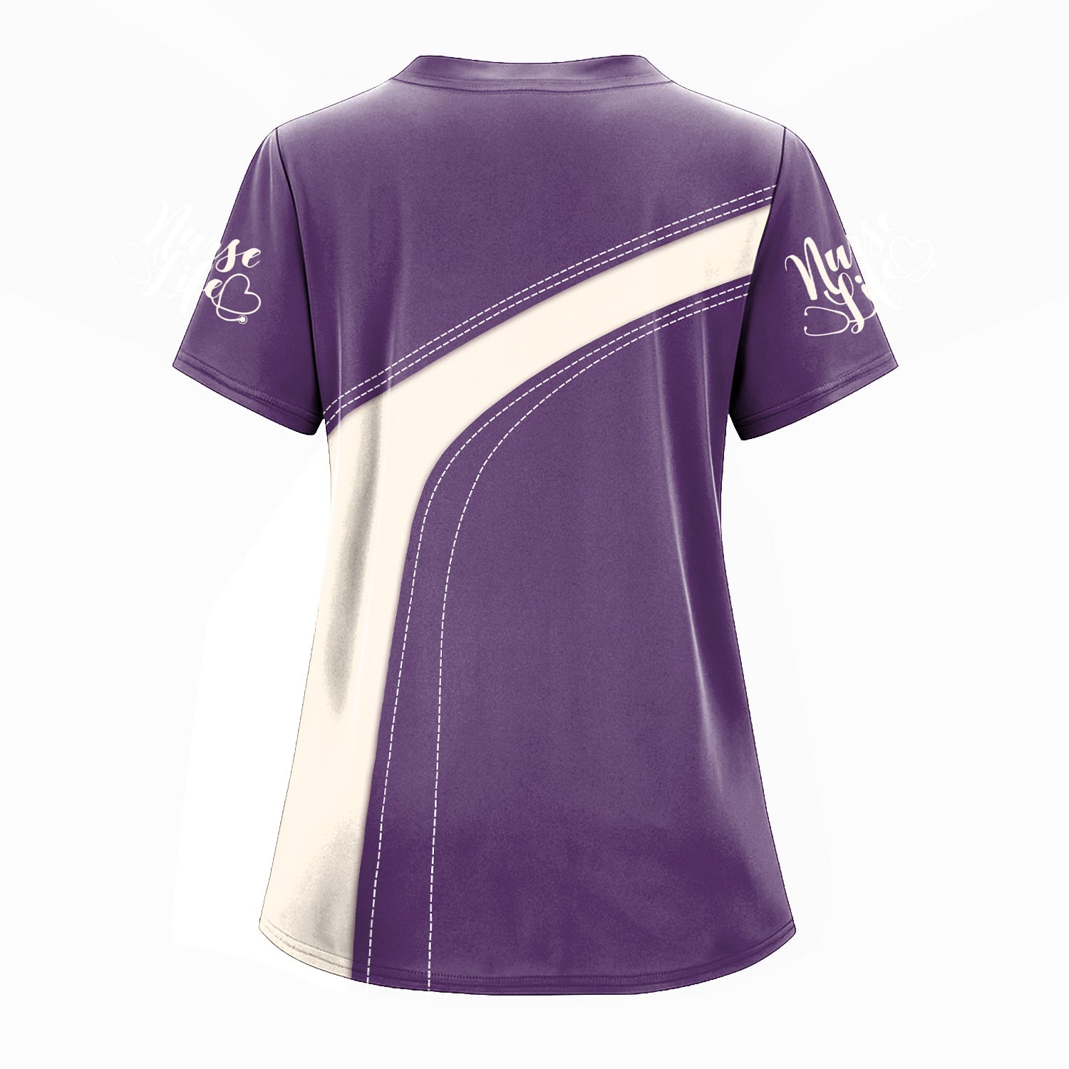 Custom Floral Scrub Top for Nurses - Heartbeat Stethoscope Purple Shirt - Personalized Medical Uniform Gift for RN CNA LPN