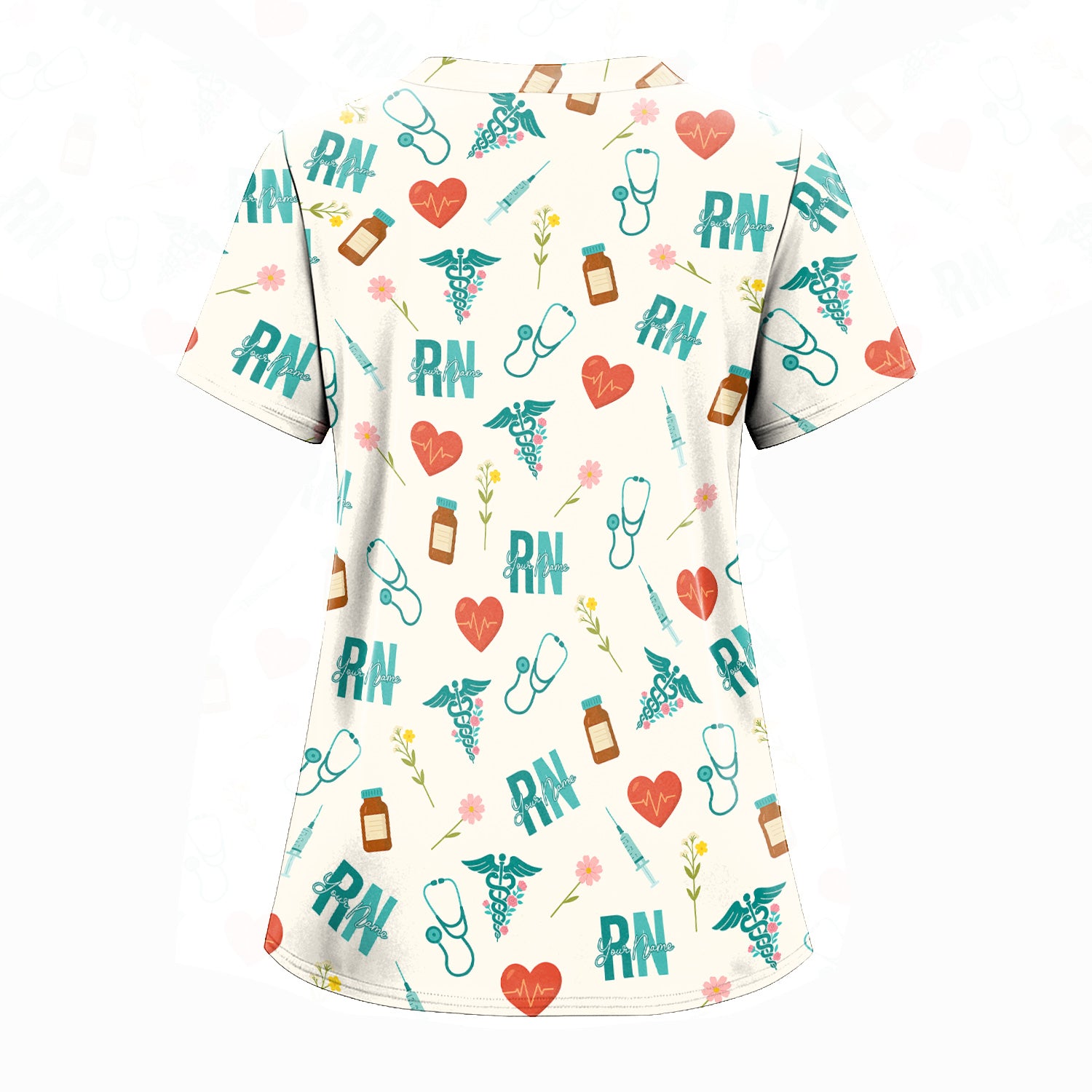 Personalized RN T-Shirt for Women - Graphic Tee with Cute Medical Pattern - Gift for CNA, LPN, Medical Worker