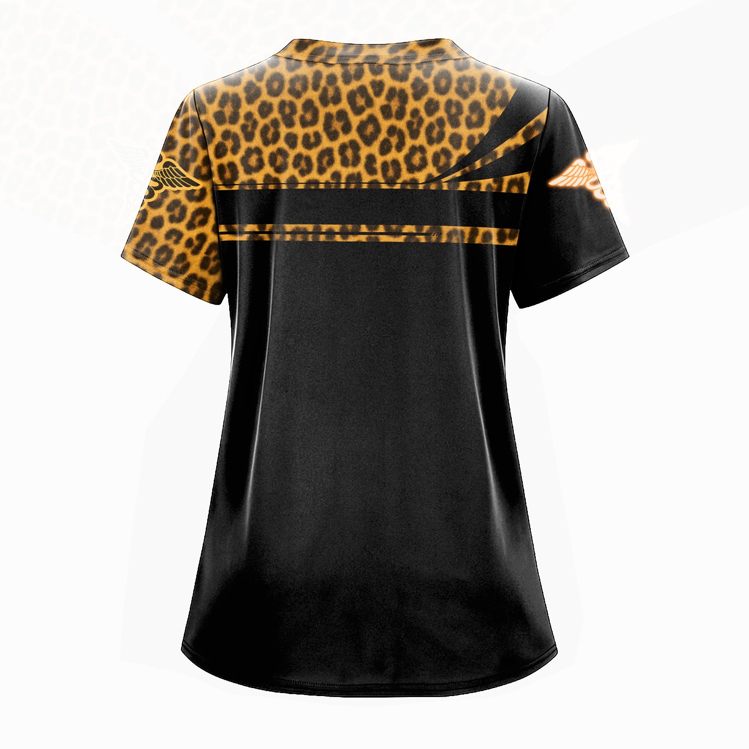 Personalized Nurse Scrub Top for Women - Cheetah Pattern with Stethoscope & Syringe Design - Custom Name Gift for RN, CNA, LPN