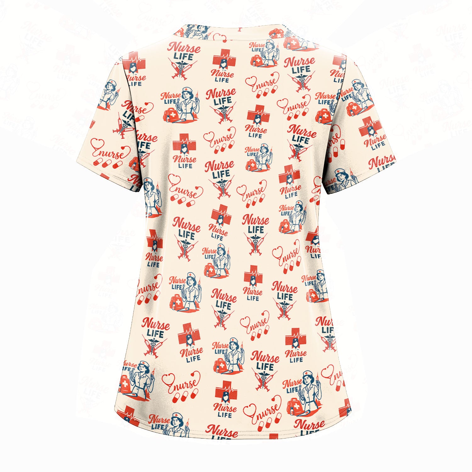 Vintage Nurse Life T-Shirt - All-Over Print Medical Icons Graphic Tee - Medical Gift for RN, LPN, CNA