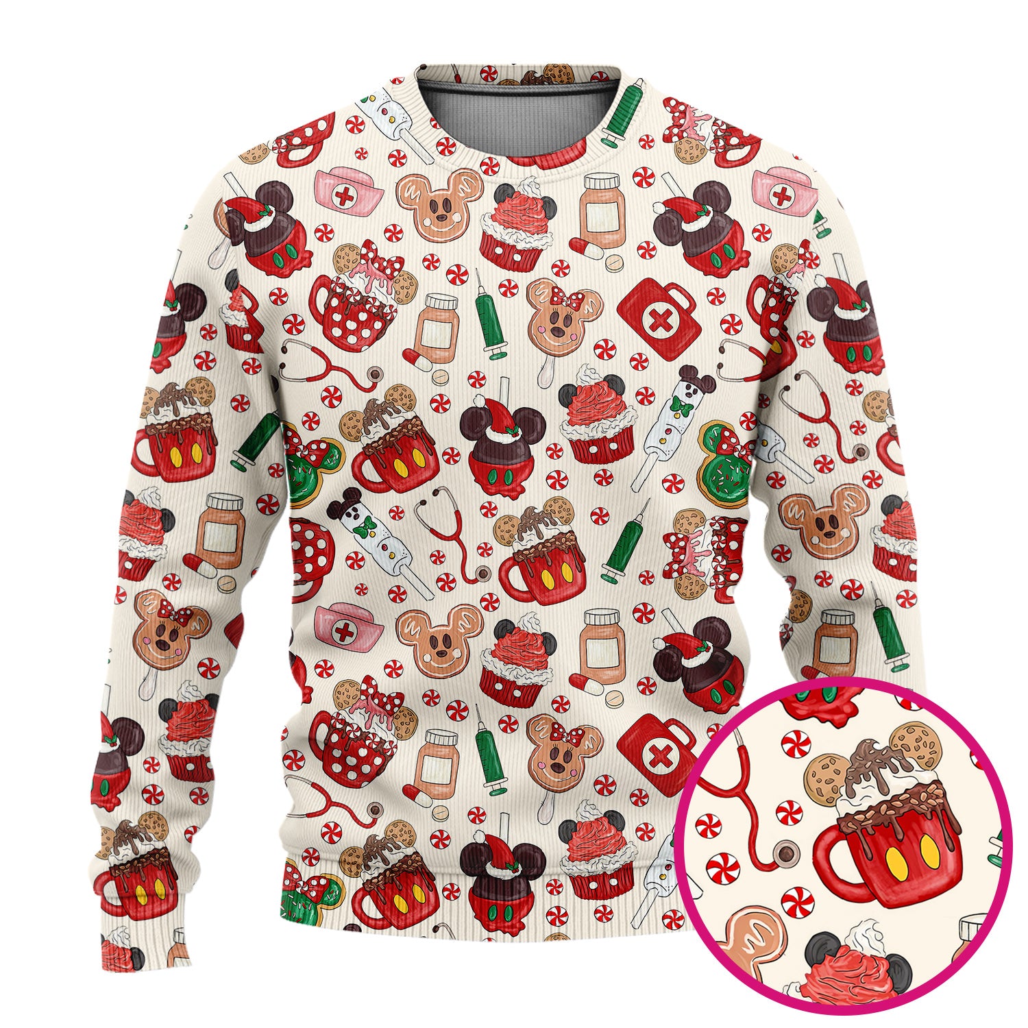 Gingerbread Christmas Comfortable Scrub Set for Nurses - Funny Cookies Candy Cupcake Pants and V Neck Top - Holiday Med Uniform
