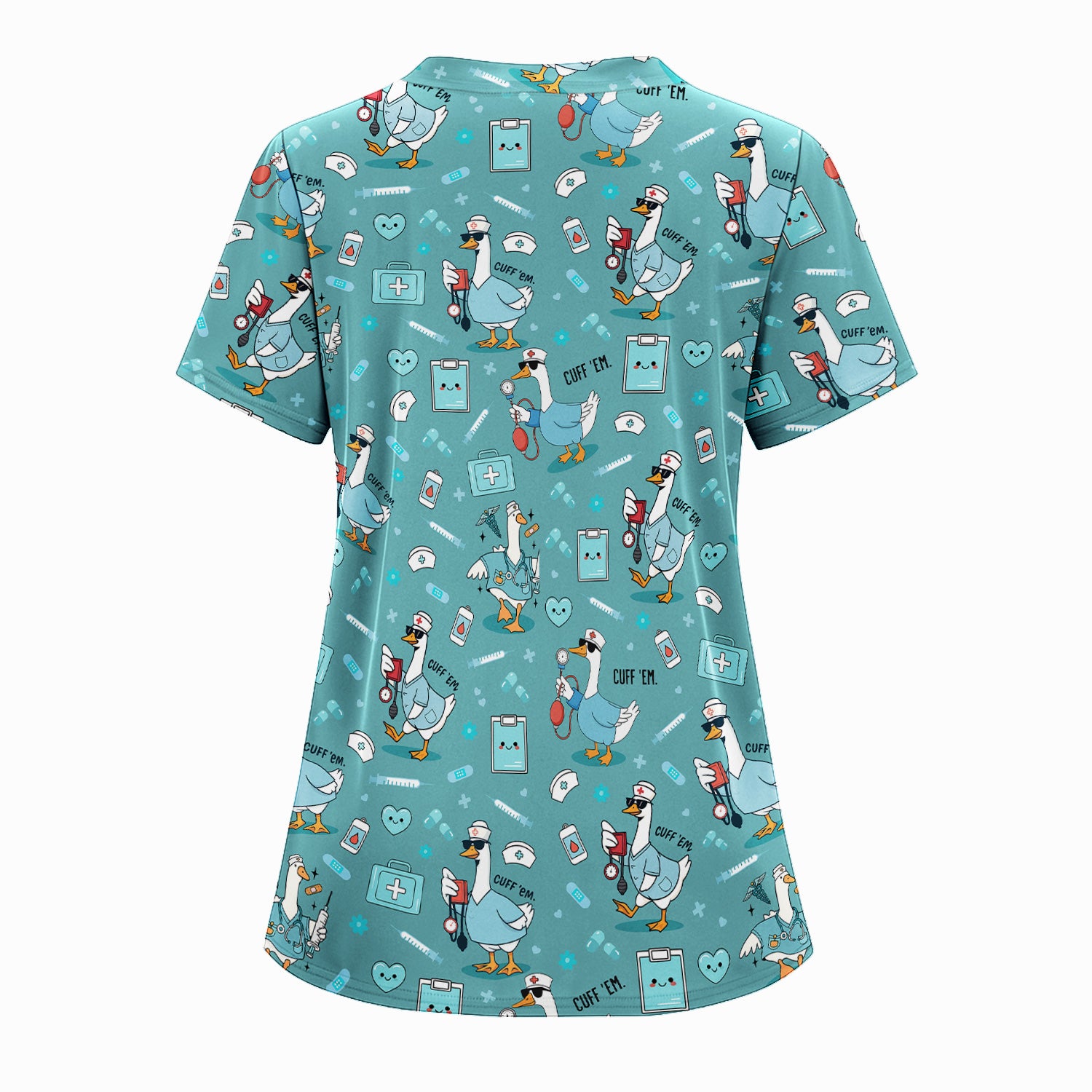 Funny EMT Nurse Shirt - Cuff 'Em Quote & Goose Nurse Pattern Tee - Gift for Paramedics & EMS Professionals