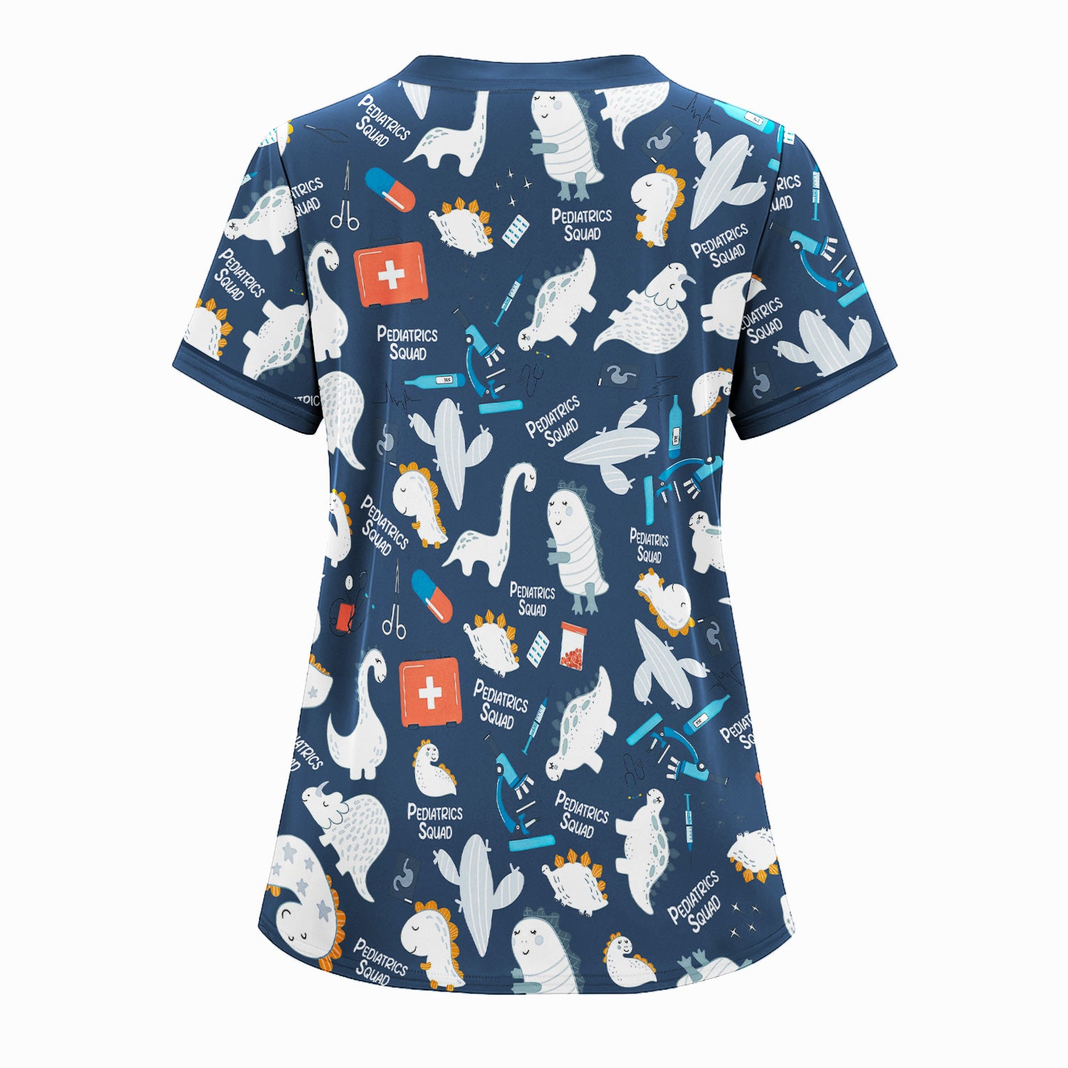 Personalized Pediatric Nurse Scrubs for Women - Cute Dino Print Medical Shirt - Gift for RN, CNA, LPN, Medical Staff