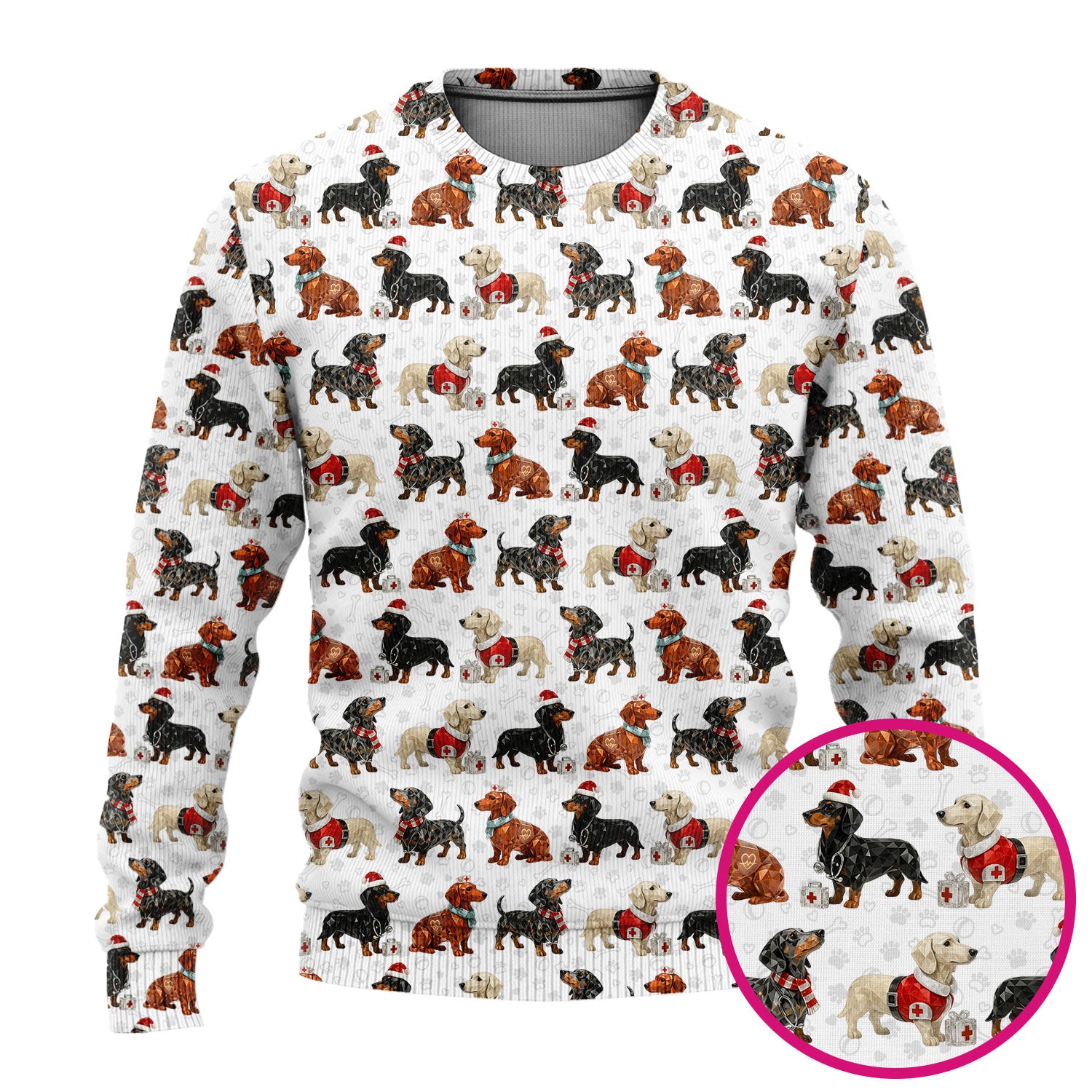 Funny Dachshund Christmas Nurse Ugly Sweater, Holiday Dog Medical Pullover For Nursing