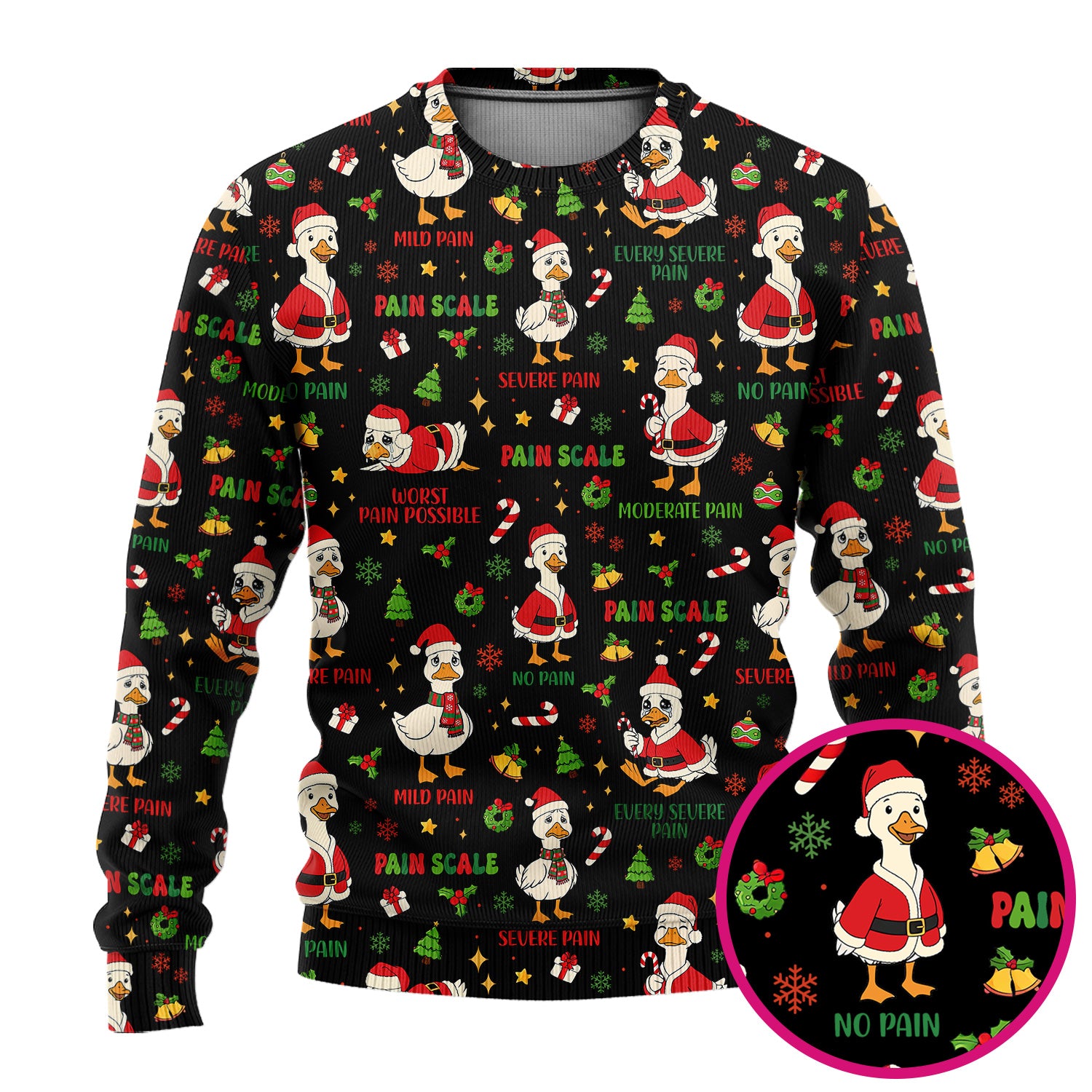 Funny Goose Christmas Scrub Set - Pain Scale Scrubs Pants and V Neck Top - Cute Holiday Medical Uniform for Women