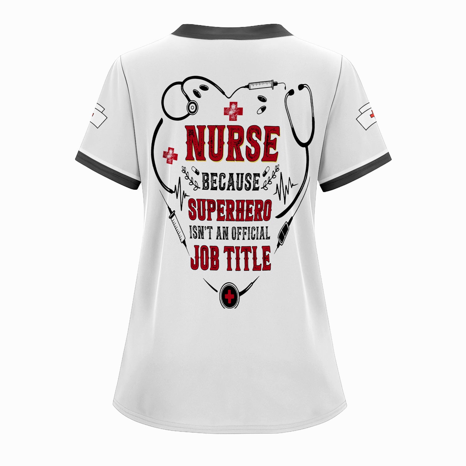 Personalized  Superhero Nurse Scrub Top - Funny Medical Uniform with Pockets - Gift for Healthcare Workers, RN, CNAs, LPNs