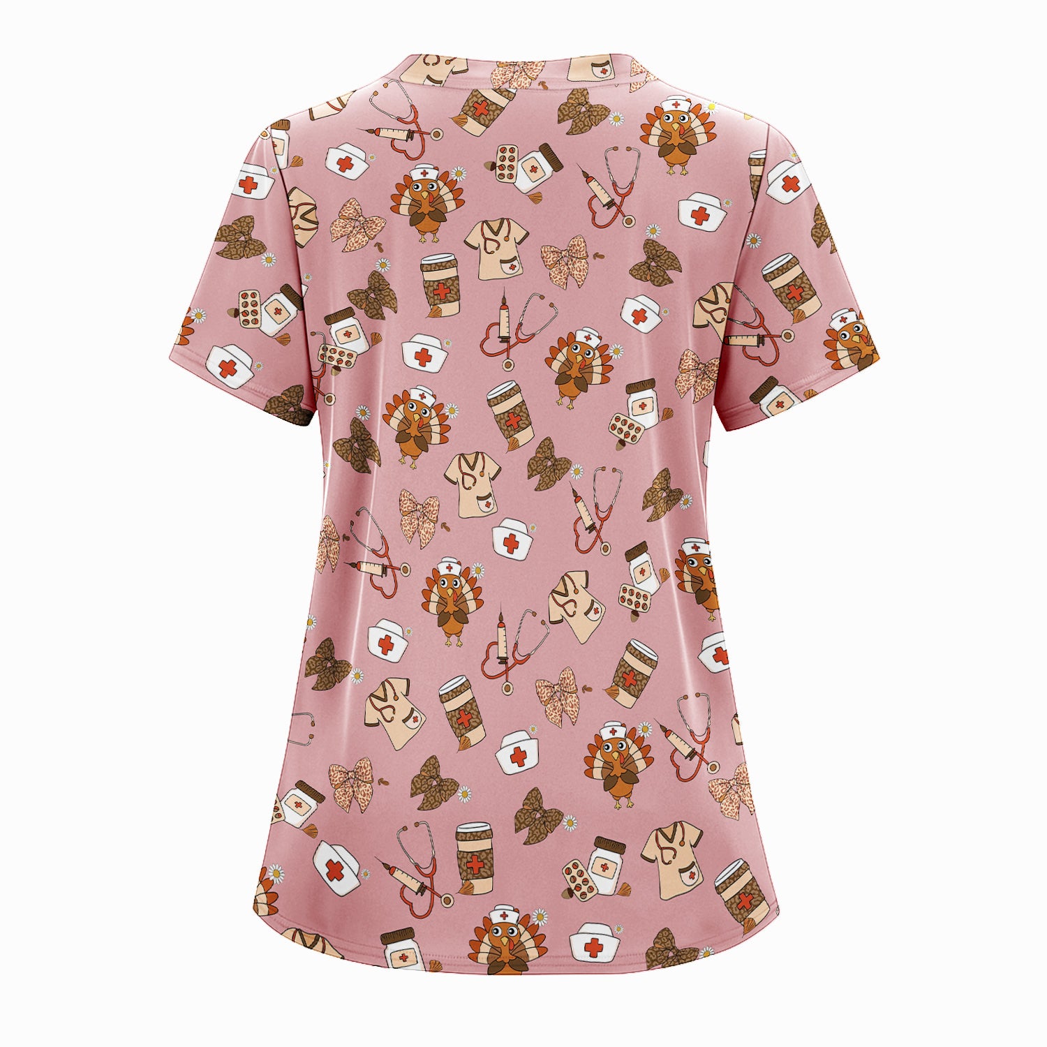 Cute Nurse Fall Season Scrub Top - Thanksgiving Turkey & Stethoscope Medical Design  - Gift for RN LPN CNA