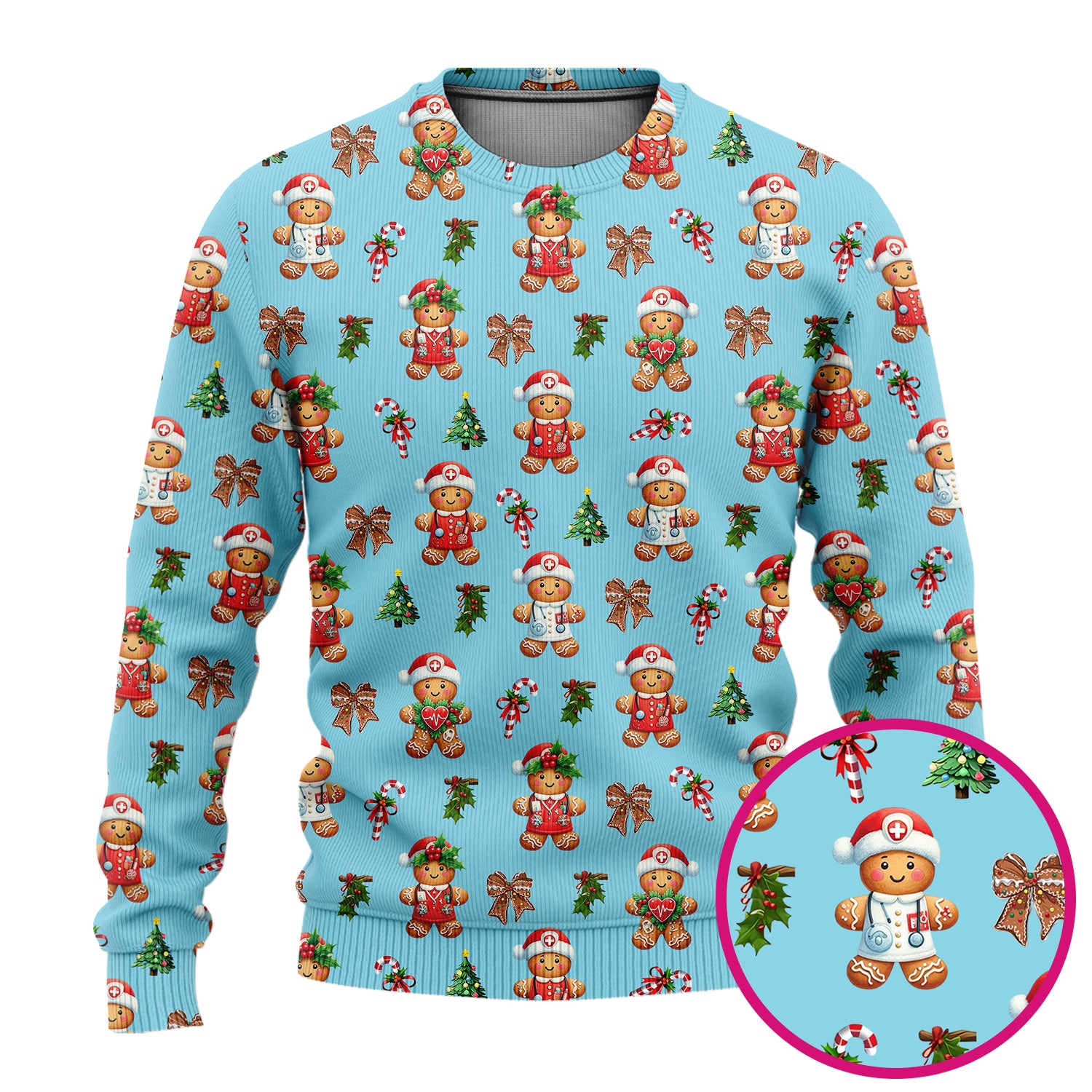 Funny Gingerbread Christmas Scrub Set - Cute Cookie with Bow Scrubs Pants and V Neck Top - Festive Holiday Gift for Women
