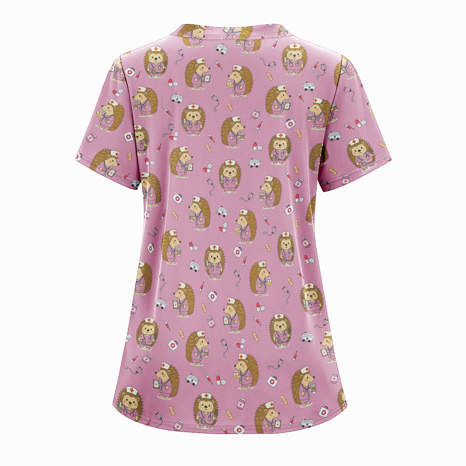 Cute Hedgehog Nurse Scrub Top - Funny Animal & Medical Design - Gift for Women RN LPN Pediatric Nurses
