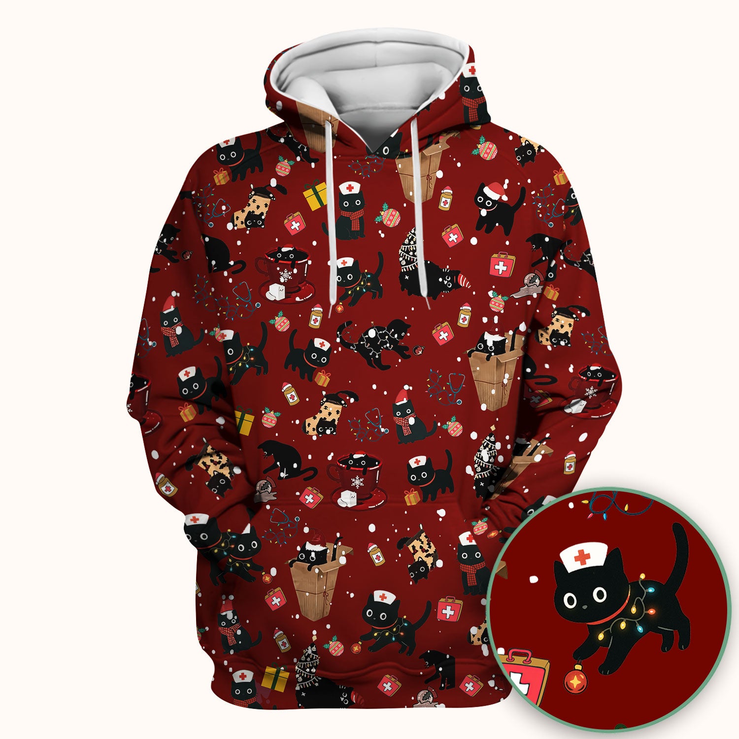 Funny Cat Scrub for Women - Christmas Black Cats Comfortable Scrubs for Nurses - Breathable Fabrics Nursing Uniform