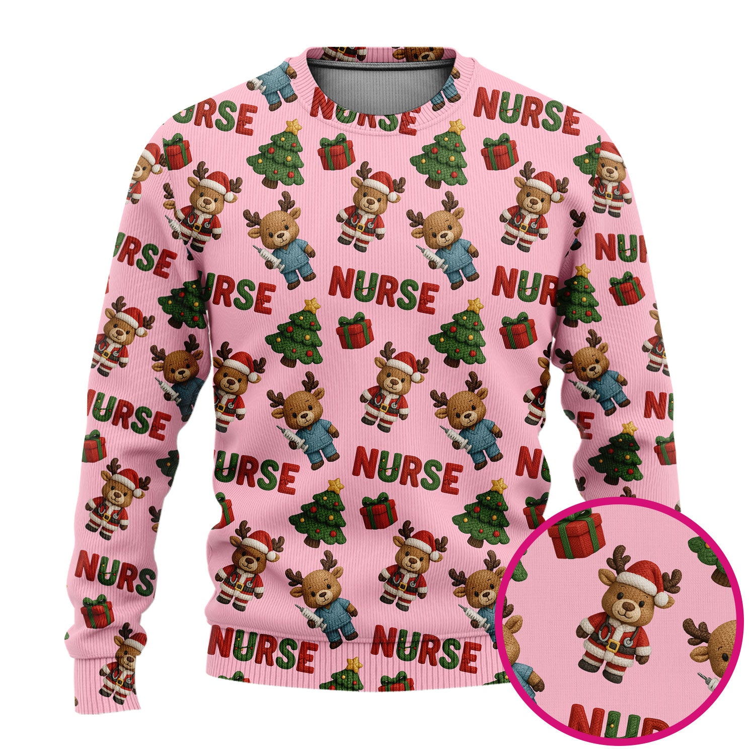 Reindeer Christmas Ugly Sweater, Cute Holiday Nurse Ugly Sweater, Festive Pattern Nursing Christmas Sweater
