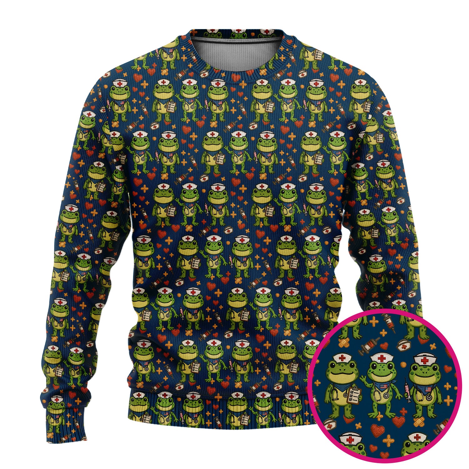 Frog Pattern Ugly Sweater, Cute Frog Sweater, Gift For Nursing