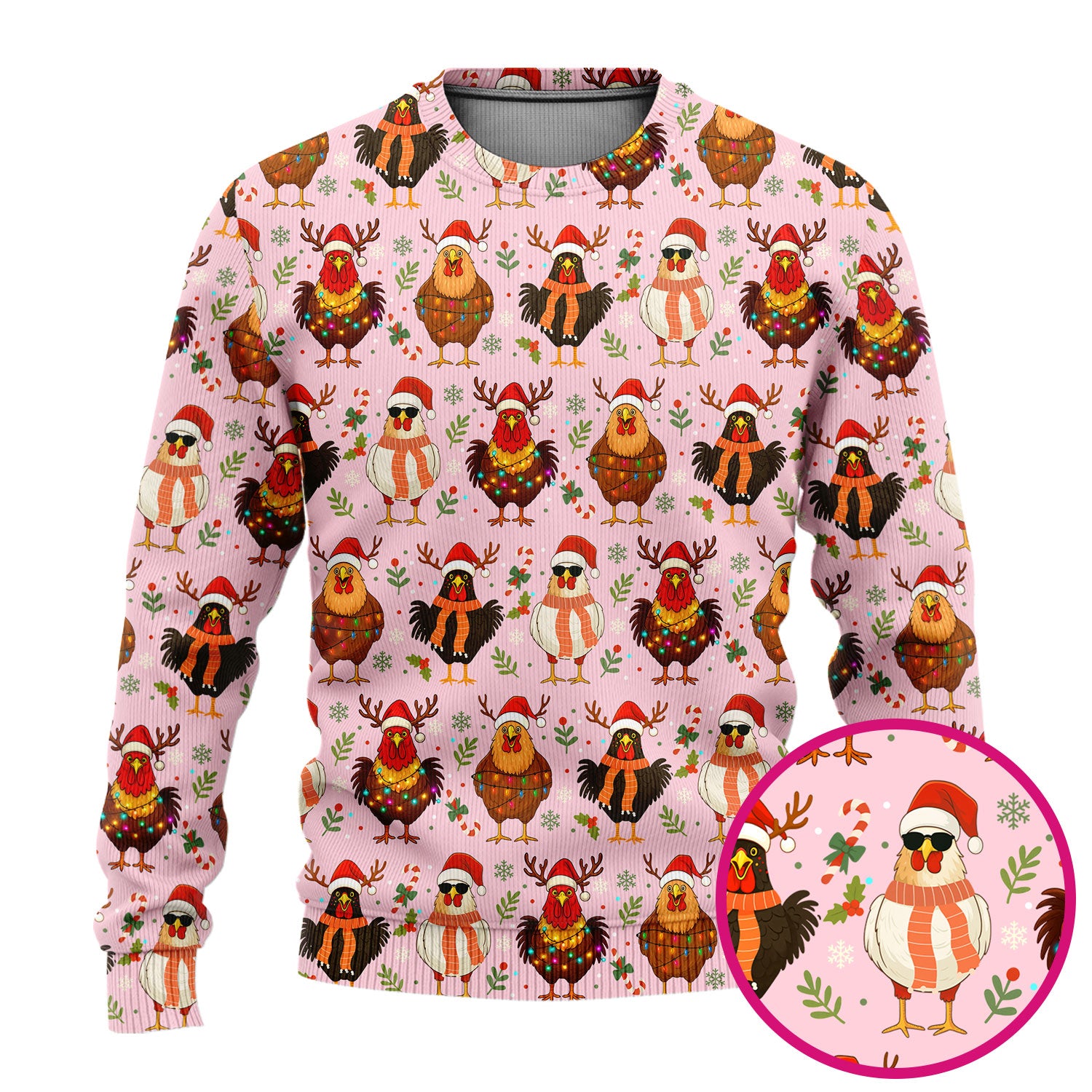 Funny Chicken Scrubs for Women - Christmas Pattern Scrub Top & Pants - Christmas Scrubs with Adorable Design