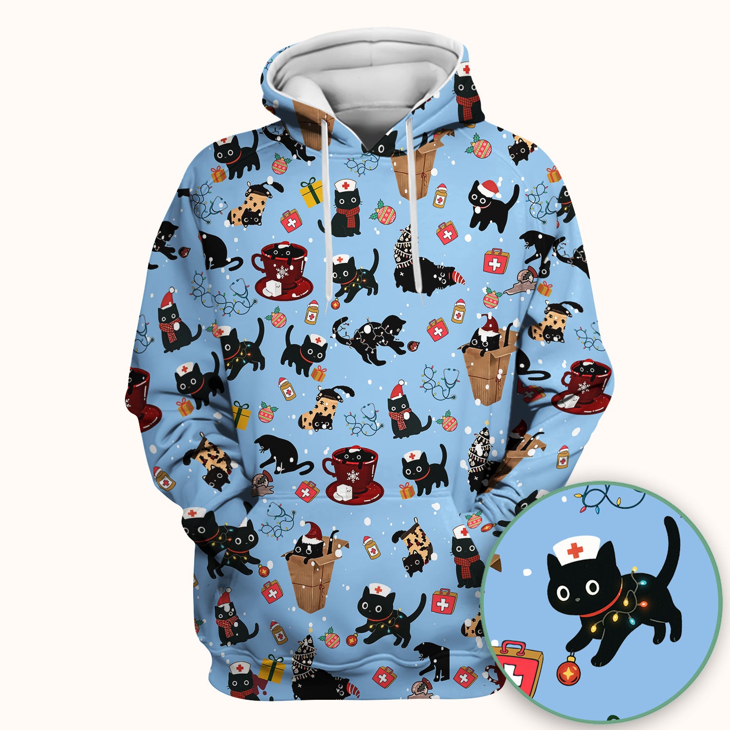 Christmas Cat Scrub Top for Nurse - Funny Black Cats Shirt - Cute Holiday Medical Uniform for Women