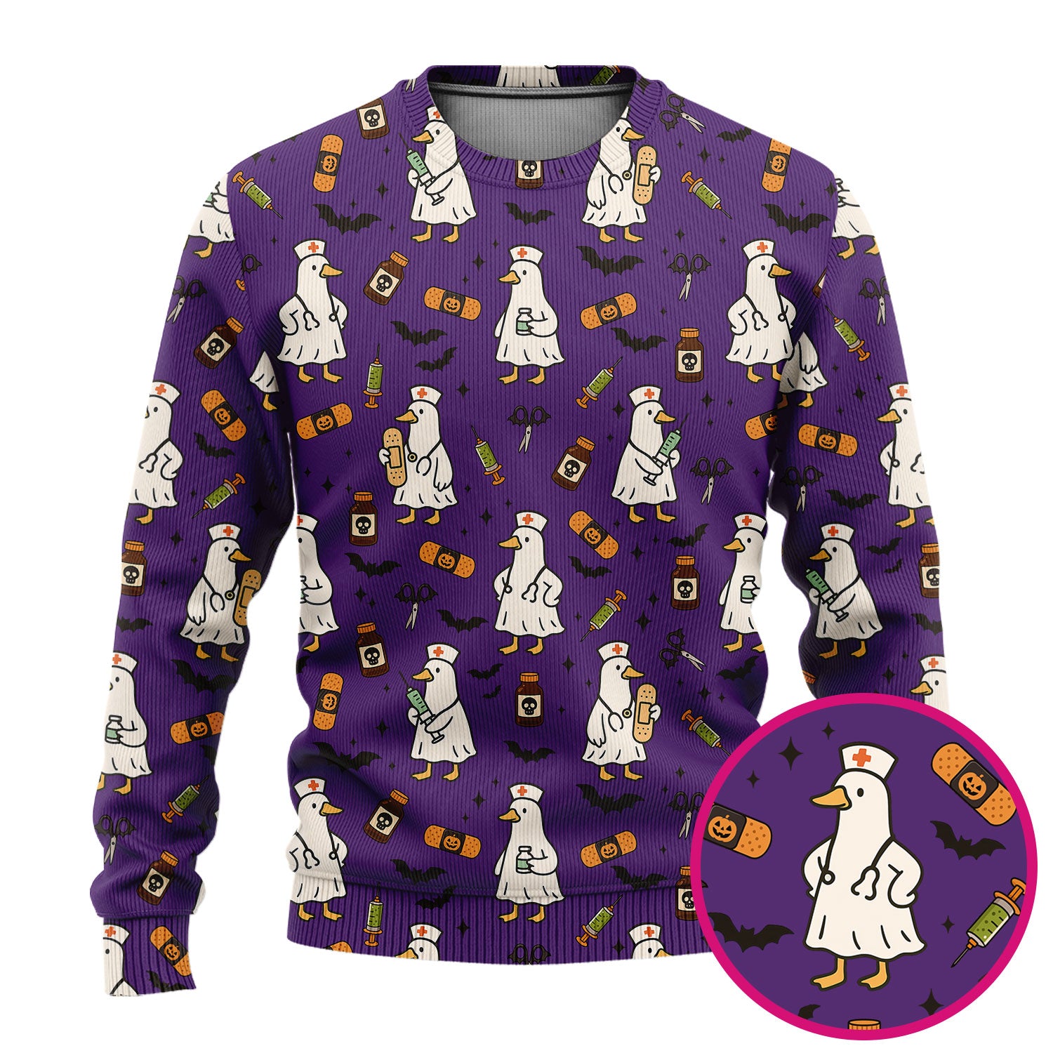 Goose Halloween Nurse Scrub Set - Quirky Duck Medical Pattern - Funny Spooky Nursing Outfit Gift for Women RN LPN CNA