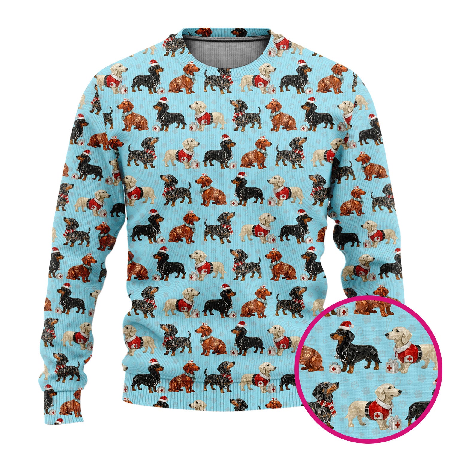 Funny Dachshund Christmas Nurse Ugly Sweater, Holiday Dog Medical Pullover For Nursing