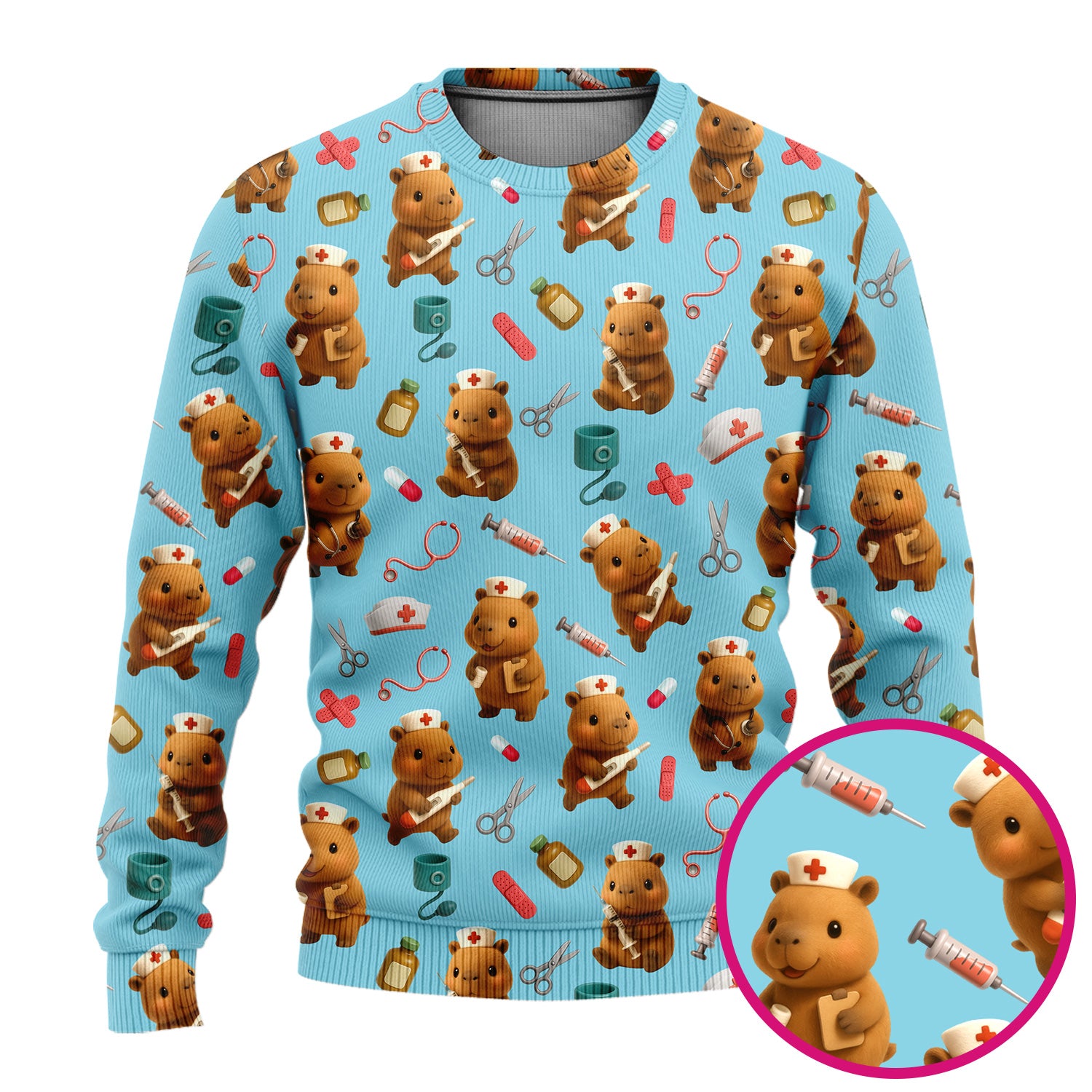 Bear Nurse Scrub Set for Women - Cute Animal Pattern Christmas Scrubs - Funny Medical Scrub Tops and Pants Gift Idea