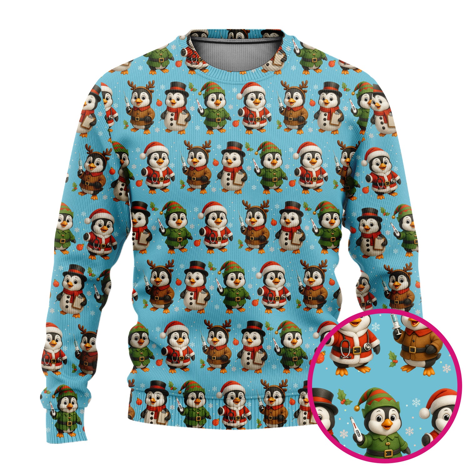 Penguin Christmas Scrubs Set - Adorable Holiday Pattern Scrub Top & Pants - Cute Penguin Scrubs for Women Christmas Season