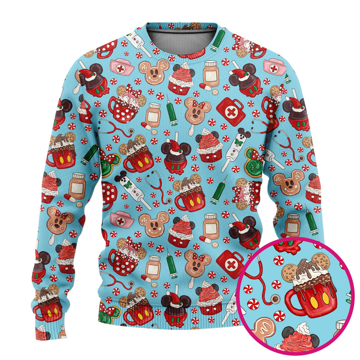Gingerbread Christmas Comfortable Scrub Set for Nurses - Funny Cookies Candy Cupcake Pants and V Neck Top - Holiday Med Uniform