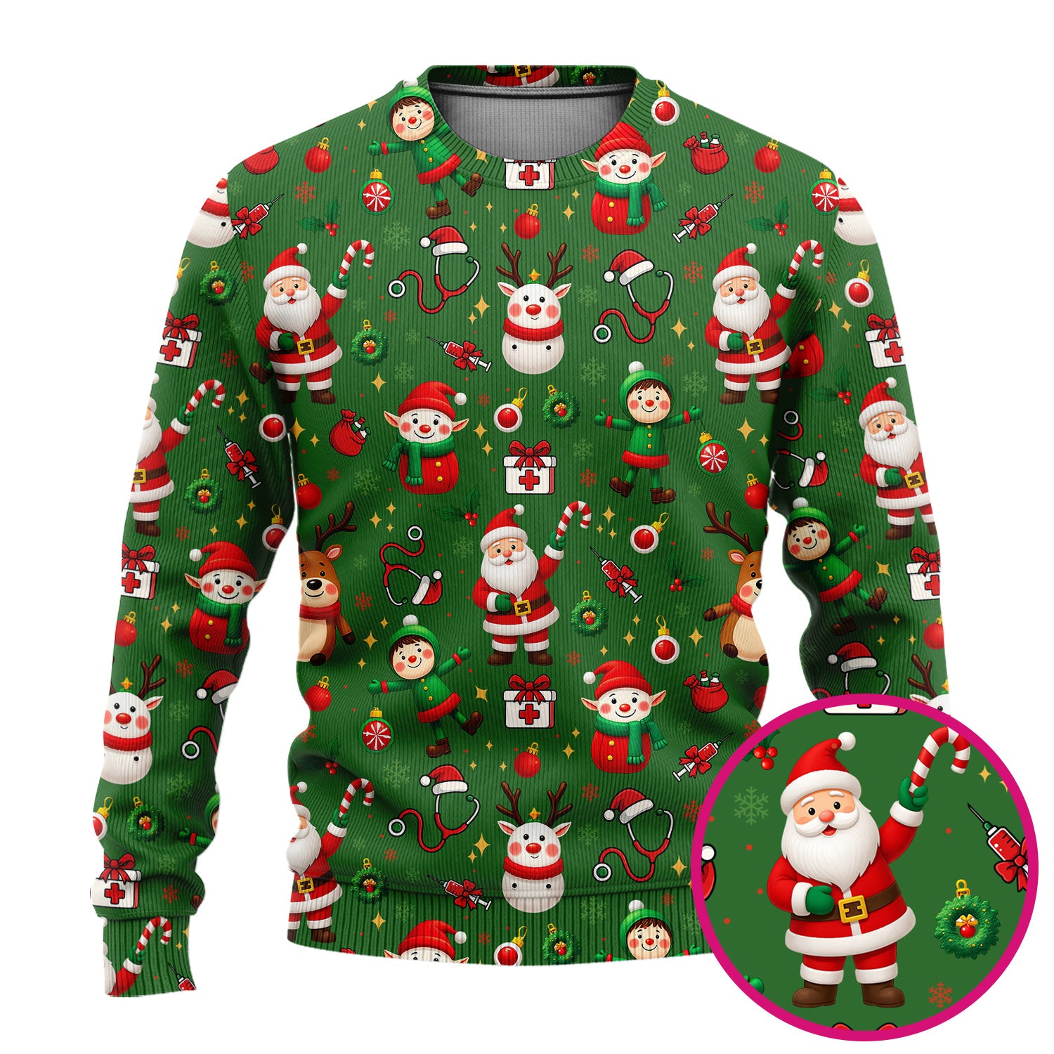 Christmas Comfortable Scrubs for Nurses - Cute Santa Reindeer Scrubs Pants and V Neck Top - Festive Holiday Med Uniform for Women