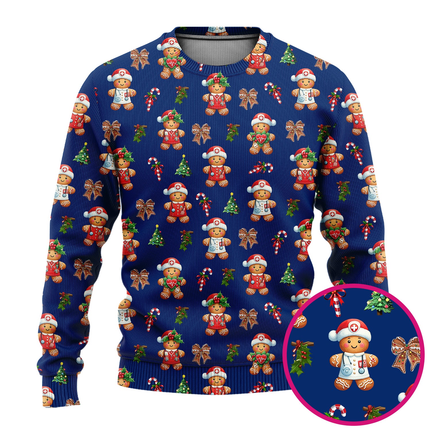 Funny Christmas Scrub Set for Nurse - Adorable Gingerbread Candy Cane Bow- Festive Medical Uniform for Women