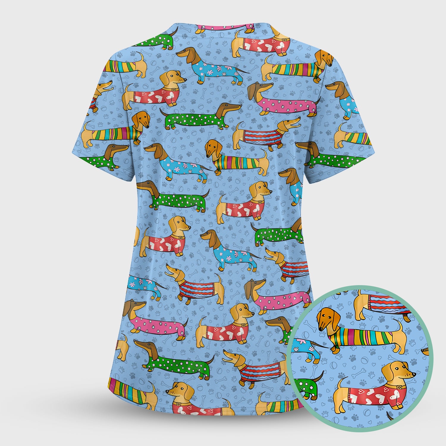 Dachshund Dog Scrub Top - Funny Animal Lover Scrubs For Women - RN LPN CNA Healthcare Workers Gift