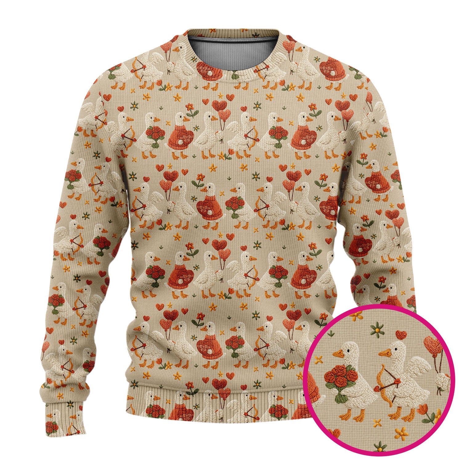 Cute Goose Nurse Scrub Set, Valentine Farm Medical Pattern Shirt, Breathable Fabrics Nursing Uniform