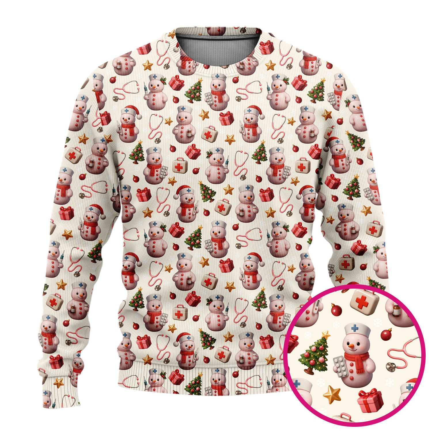 Snowman Pattern Christmas Scrub Set - Cute Holiday Medical Scrubs for Women - Funny Festive Nurse Gift for RN LPN CNA