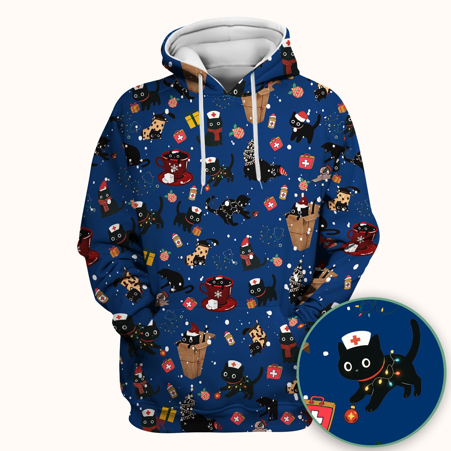 Funny Cat Scrub for Women - Christmas Black Cats Comfortable Scrubs for Nurses - Breathable Fabrics Nursing Uniform