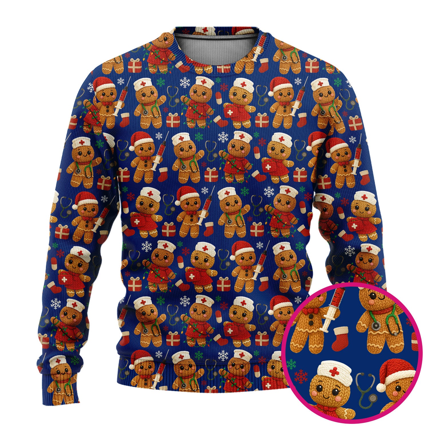 Cute Gingerbread Nurse Scrubs for Women - Christmas Pattern Scrub Top & Pants - Festive Holiday Scrubs with Charming Gingerbread Design