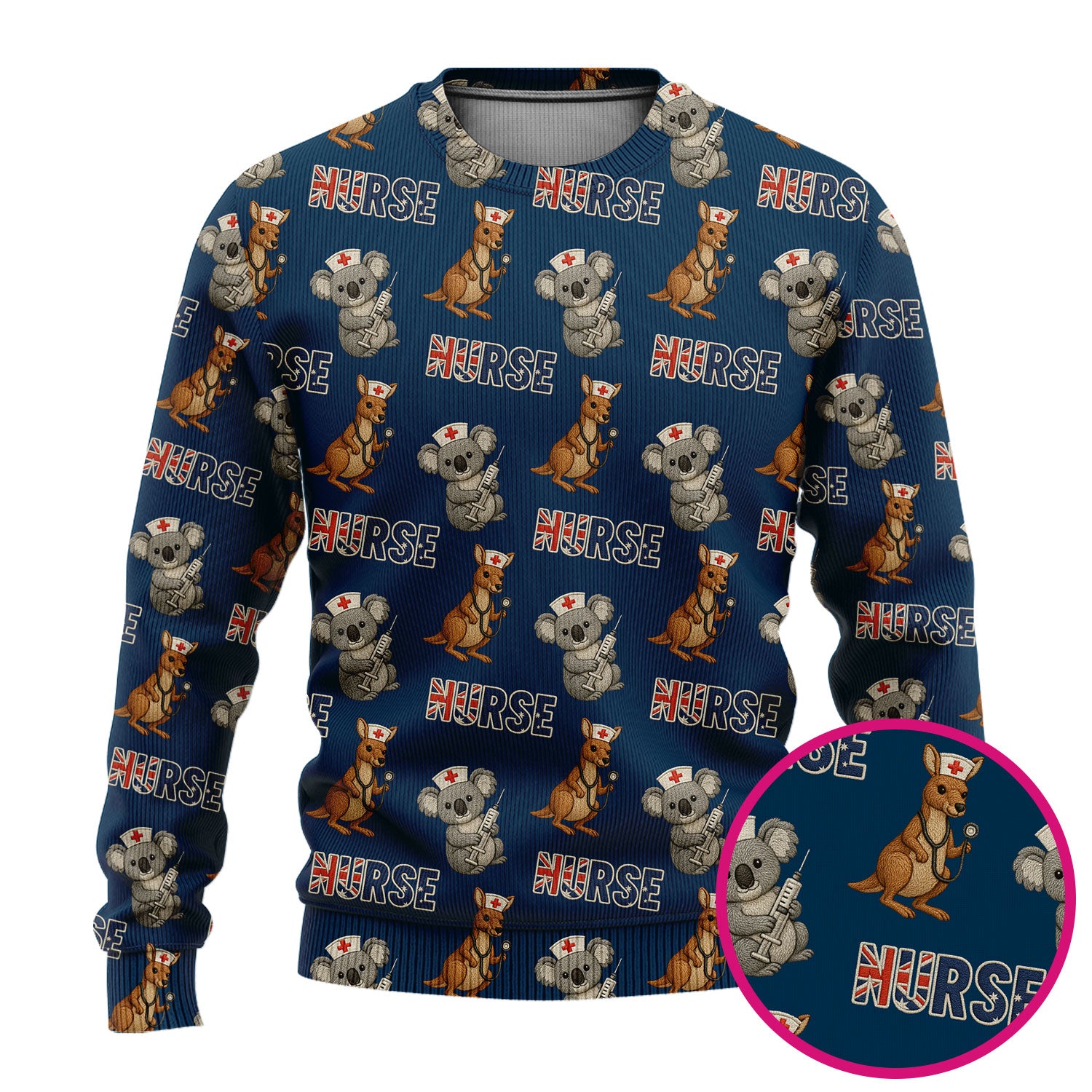 Cute Koala Kangaroo Scrub Set, Australian Nurse Pattern Shirt,  Breathable Fabrics Nursing Uniform