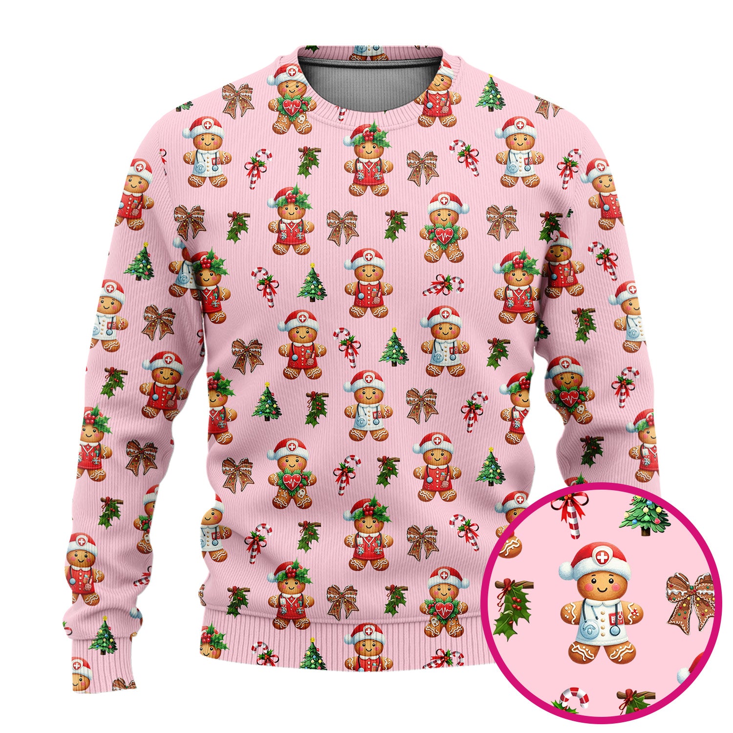 Funny Gingerbread Christmas Scrub Set - Cute Cookie with Bow Scrubs Pants and V Neck Top - Festive Holiday Gift for Women