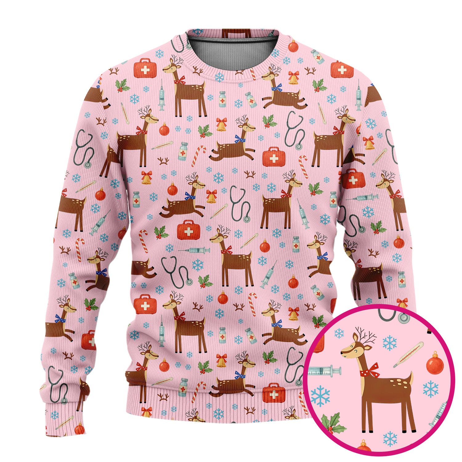 Reindeer Christmas Scrub Set - Snowflakes Candy Canes Holiday Scrubs Pants and V Neck Top - Xmas Gift for Women RN CNA LPN