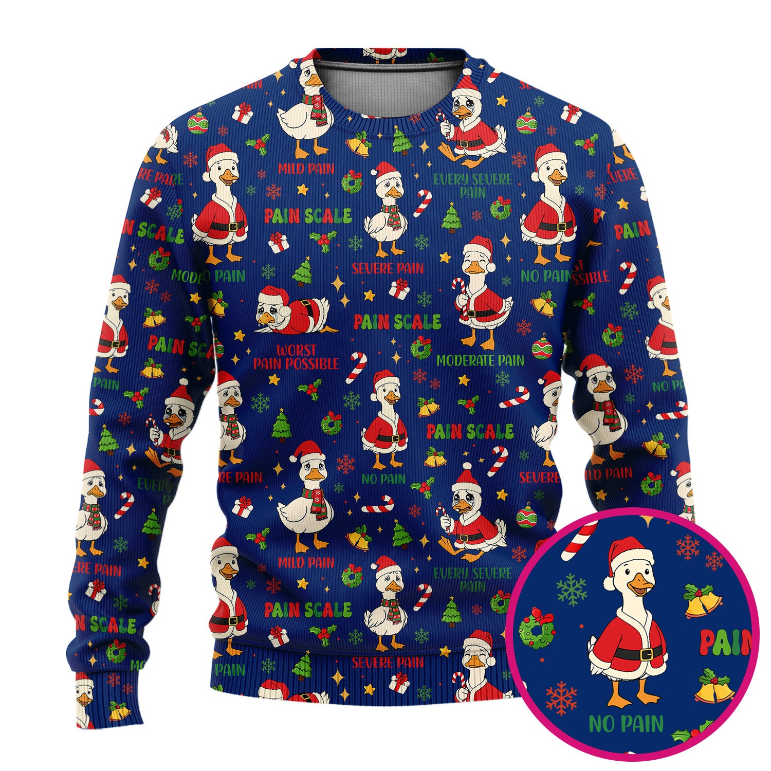 Funny Goose Christmas Scrub Set - Pain Scale Scrubs Pants and V Neck Top - Cute Holiday Medical Uniform for Women