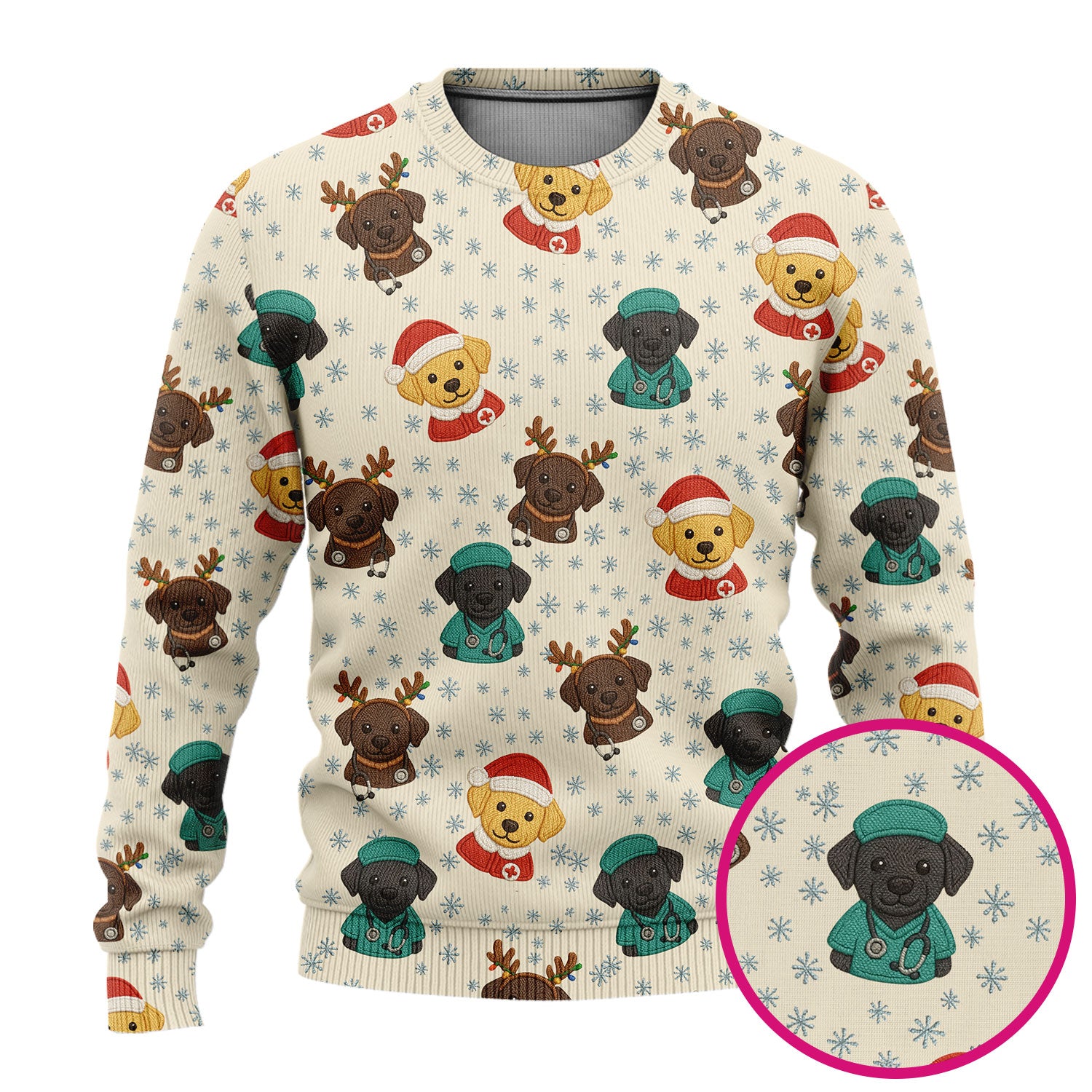 Christmas Dog Pattern Ugly Sweater, Cute Puppy Nurse Sweater, Holiday Nursing Uniform