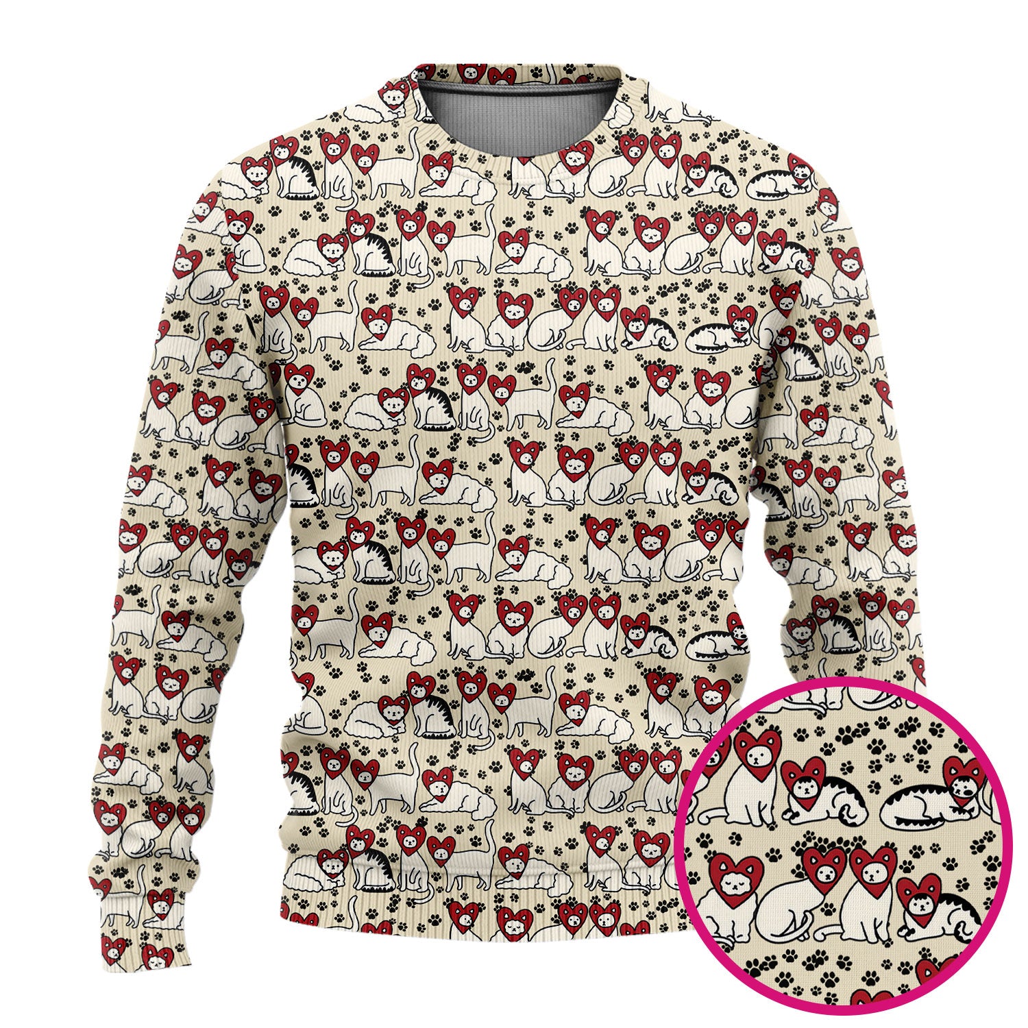 Cute Cat Heart Pattern Scrub Set, Funny Cat Scrub Shirt For Nurses, Breathable Fabrics Nursing Uniform