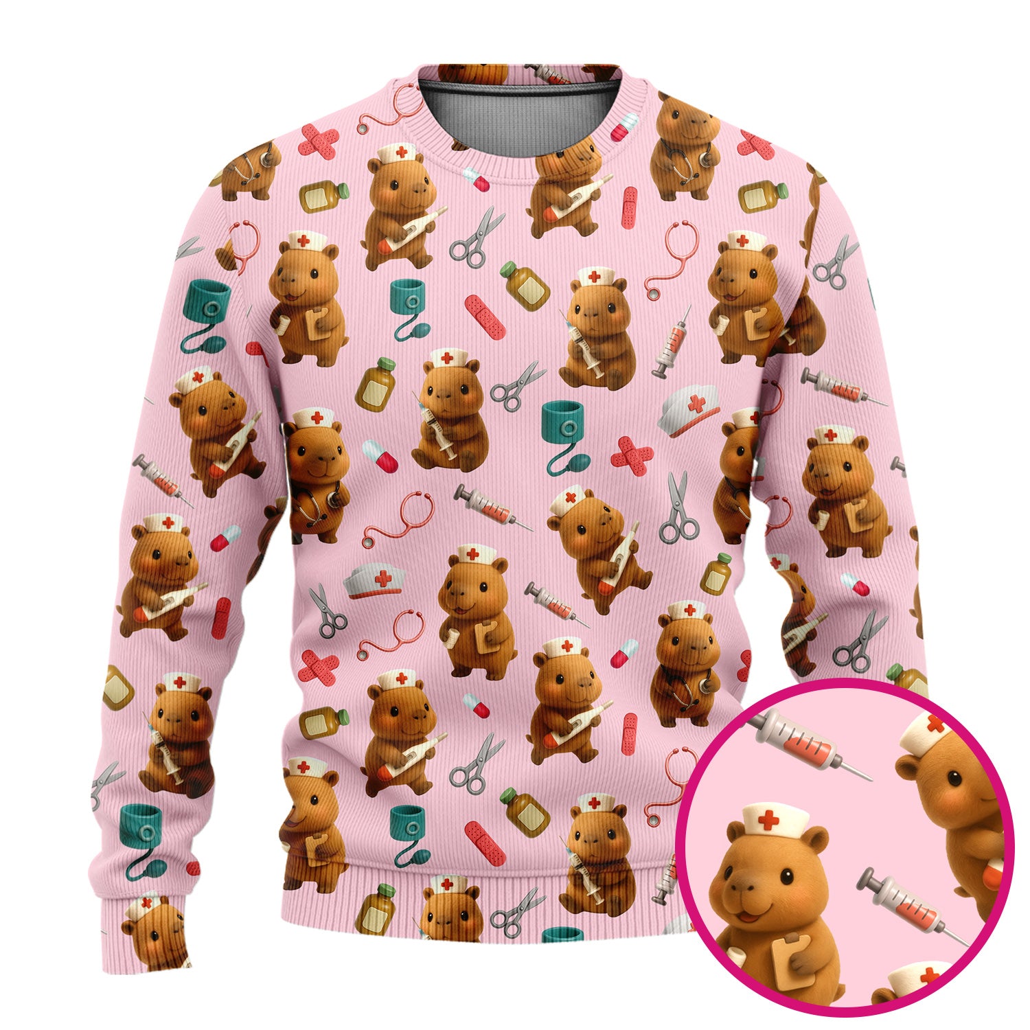 Bear Nurse Scrub Set for Women - Cute Animal Pattern Christmas Scrubs - Funny Medical Scrub Tops and Pants Gift Idea