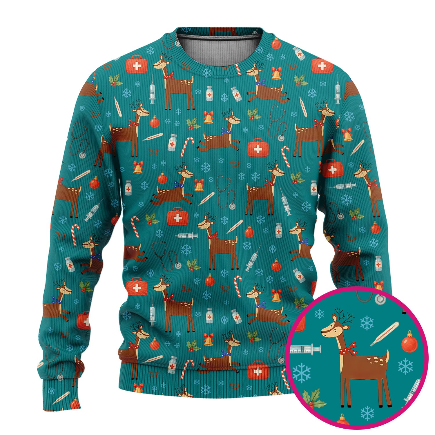 Reindeer Christmas Scrub Set - Snowflakes Candy Canes Holiday Scrubs Pants and V Neck Top - Xmas Gift for Women RN CNA LPN