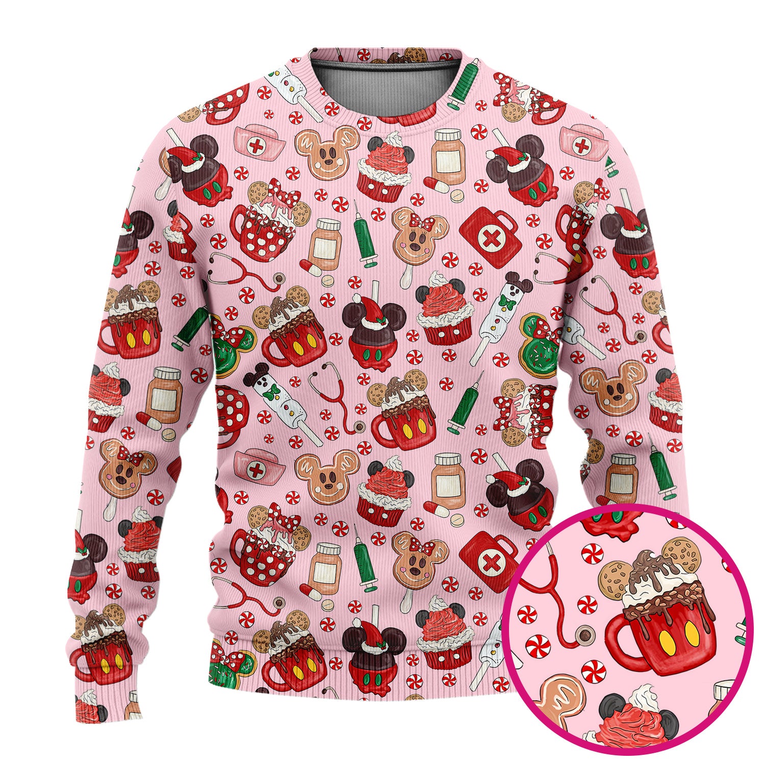 Gingerbread Christmas Comfortable Scrub Set for Nurses - Funny Cookies Candy Cupcake Pants and V Neck Top - Holiday Med Uniform